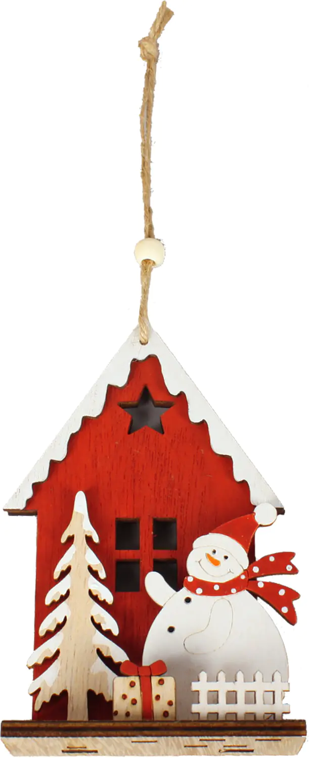 TrendLine Weihnachtsanhänger Holz Weihnachtshaus mit Schneemann 40 x 21 x 39 cm  mehrfarbig 