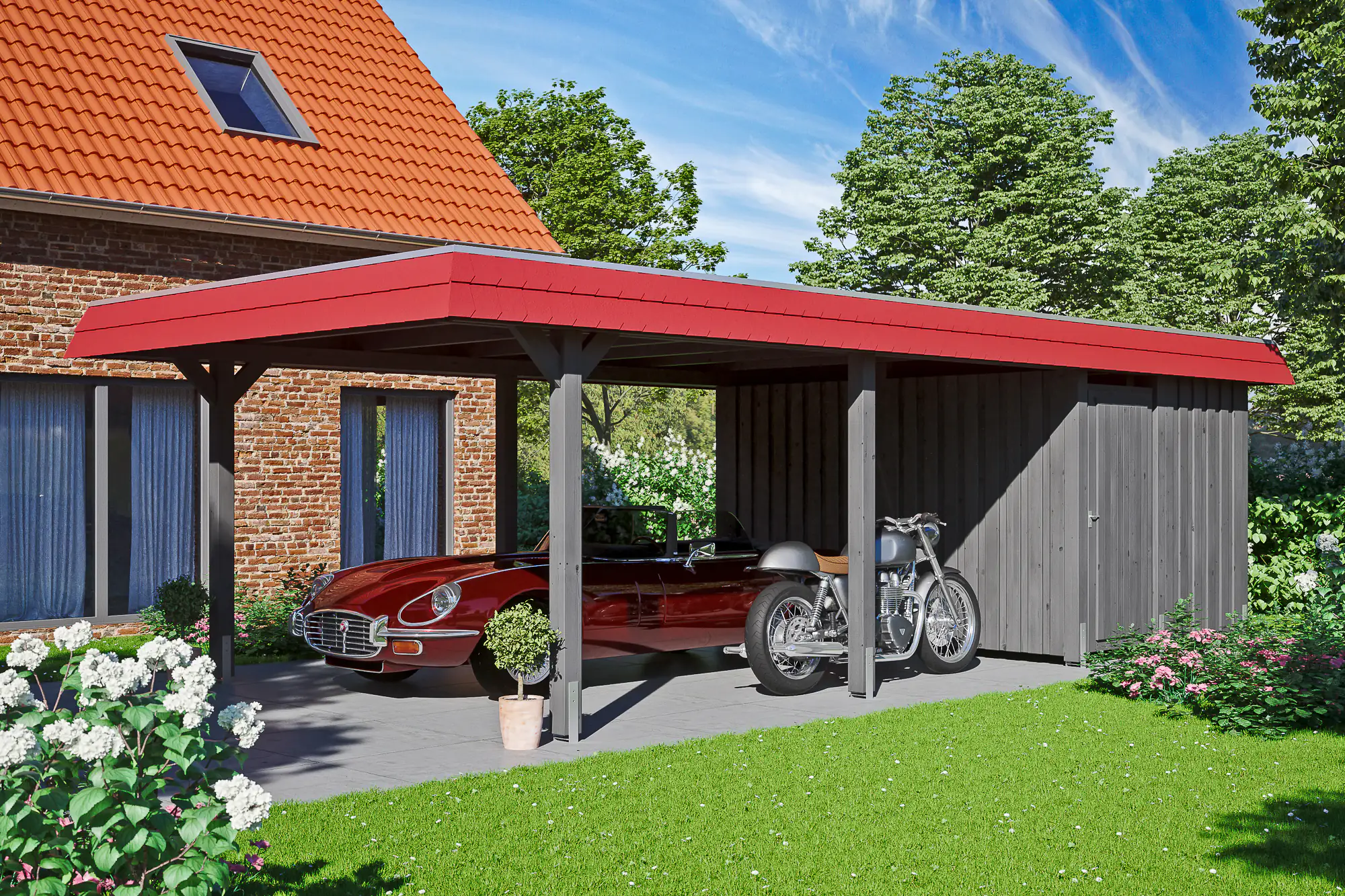 SKAN HOLZ Carport Wendland mit Abstellraum 409 x 870 cm mit EPDM-Dach