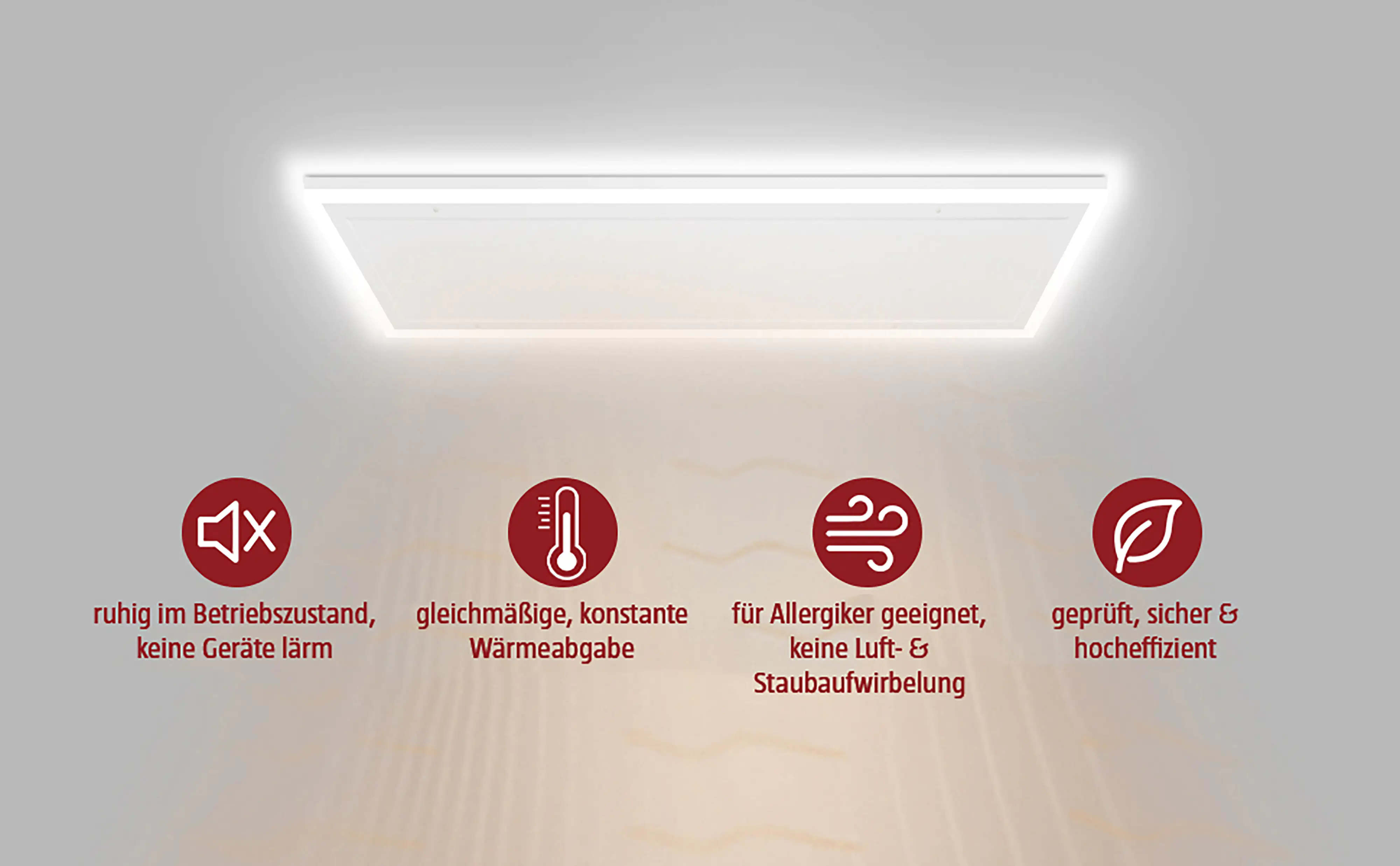 Infrarot Deckenheizkörper mit LED Licht 128 x 63 cm, weiß, 800 Watt