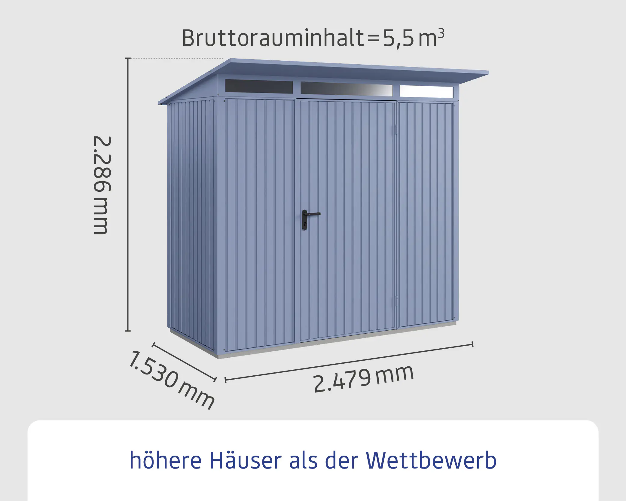 EcoStar Gerätehaus Trend-P Typ 1 taubenblau 247,9 x 153 x 228,6 cm