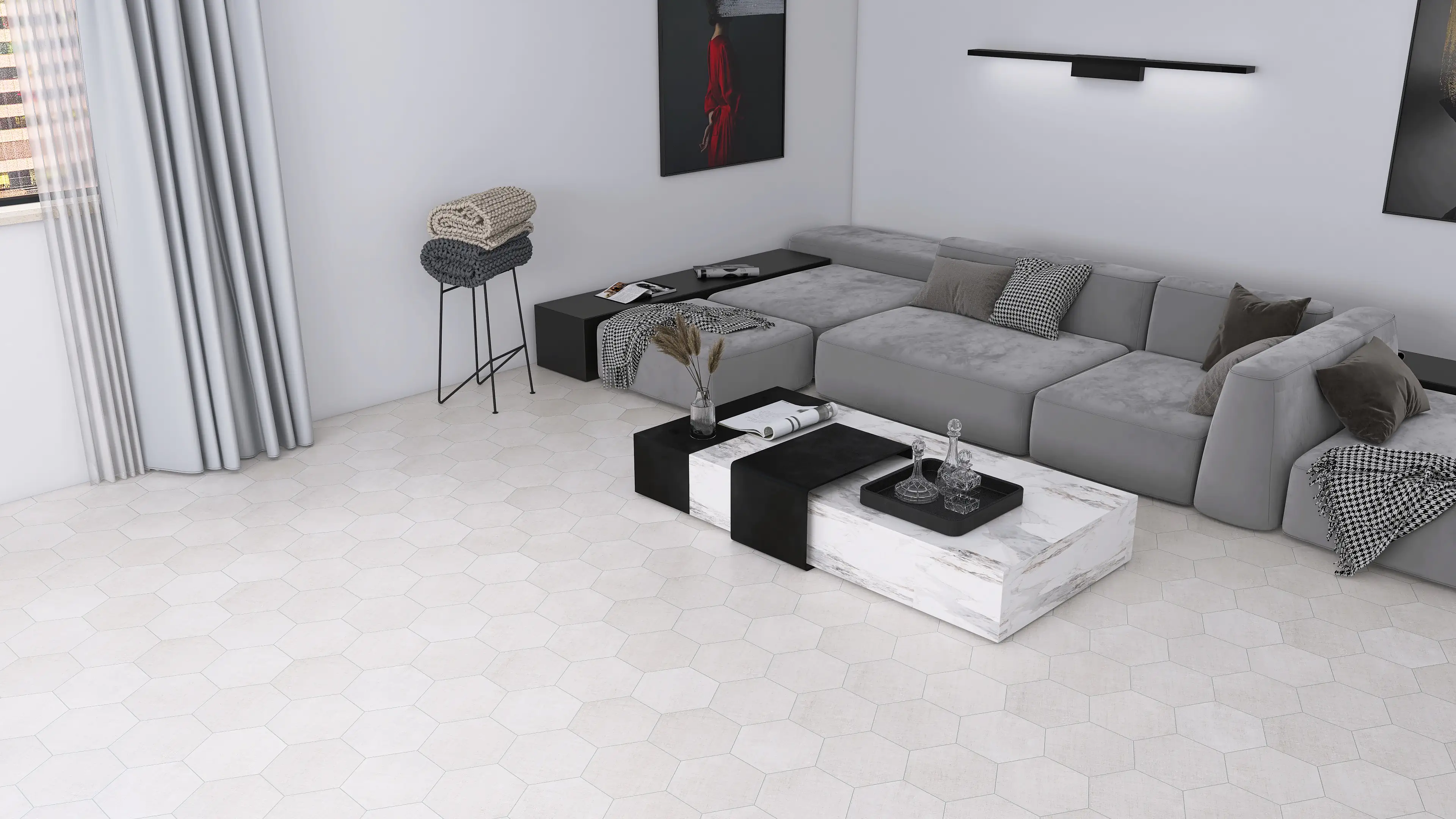 Feinsteinzeug Hexagon Fabric Ivory 21,5 x 25 cm beige Feinsteinzeug Hexagon Fabric Ivory 21,5 x 25 cm beige