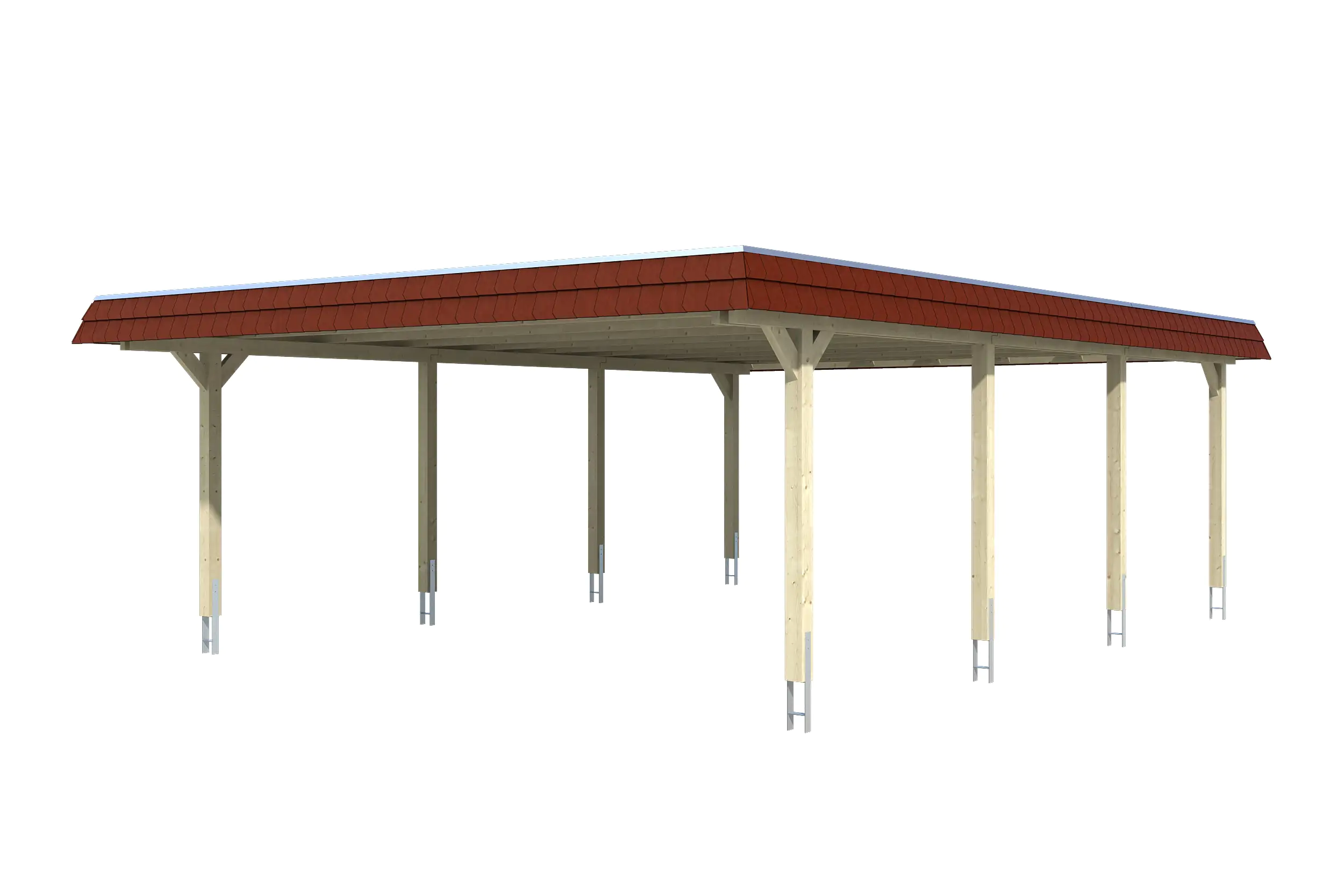 SKAN HOLZ Carport Wendland 630 x 879 cm mit Aluminiumdach, rote Blende