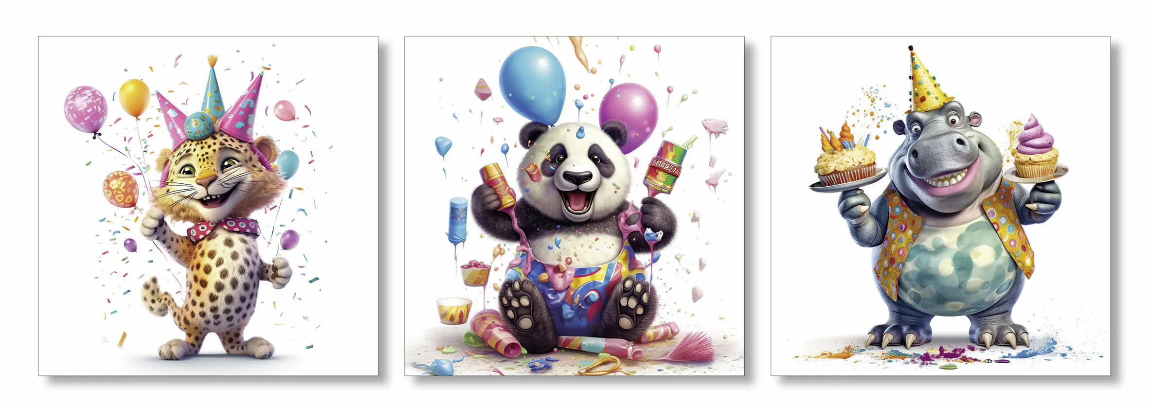 Keilrahmenbild Birthday animals 25 x 25 cm 3 Stück