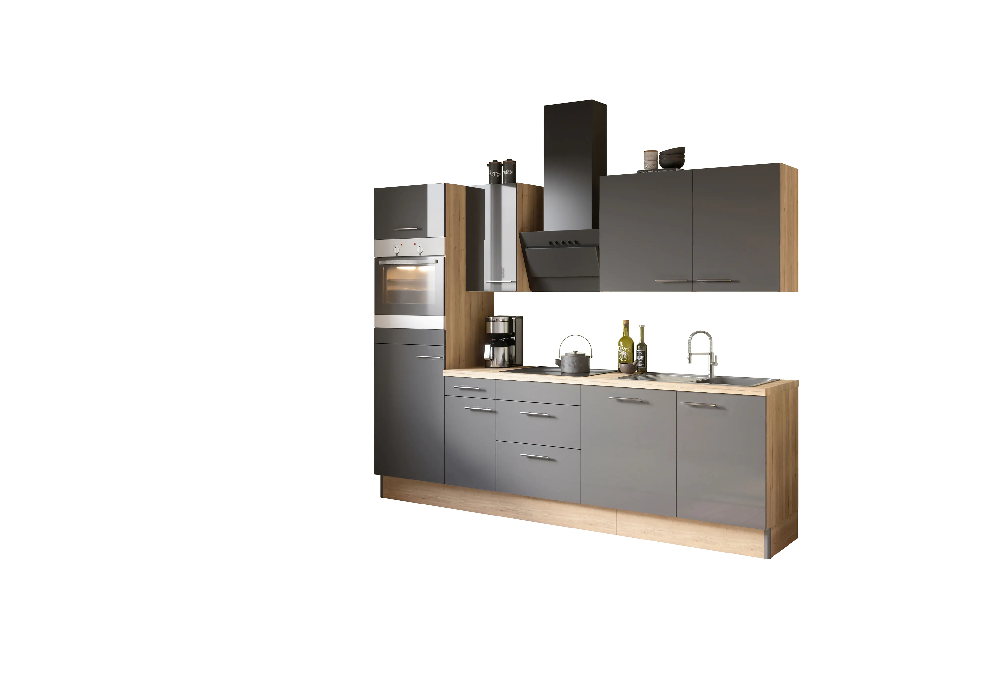 Optifit Jonte Küchenzeile mit E-Geräte hochglanz anthrazit 270 cm