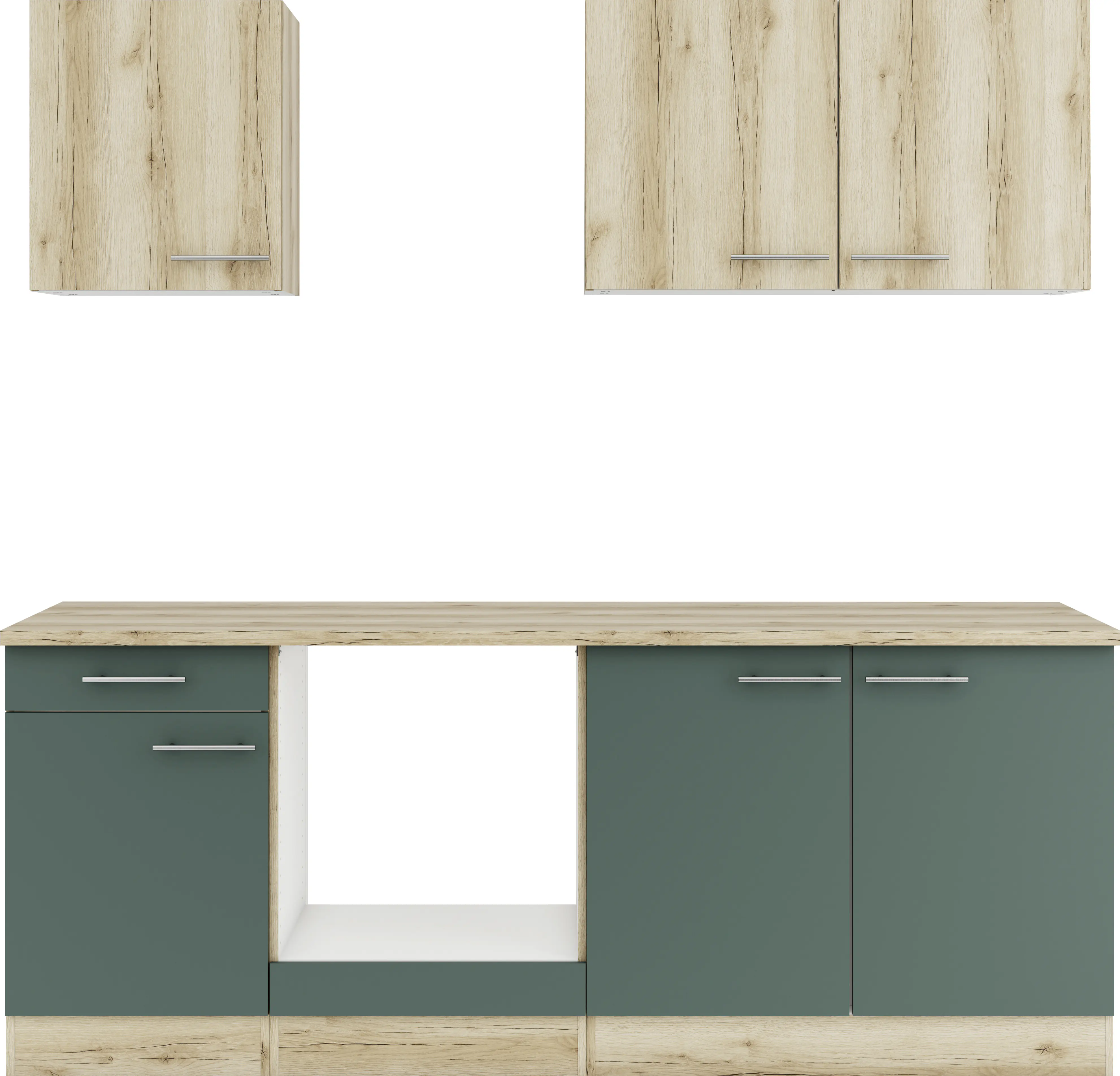 Optifit Küchenzeile Livorno 290/Savona 405 ohne Geräte wildeiche/steingrün 210 cm