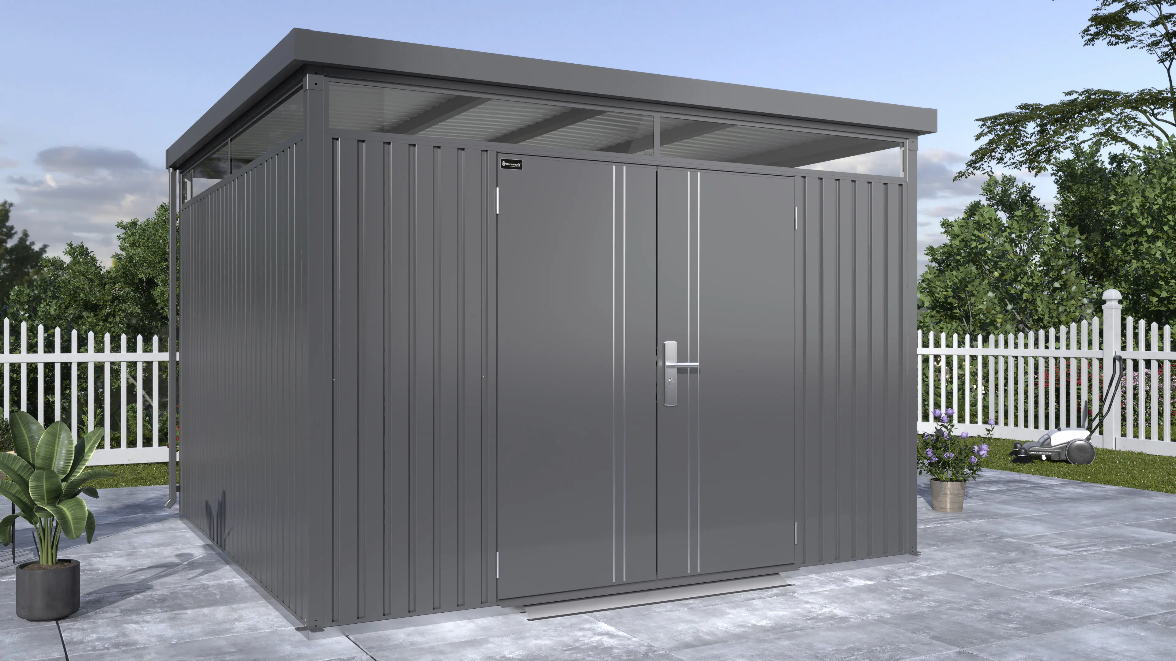 Floraworld Gerätehaus Premium Q10 Firstline schwarz-mettalic 314 x 314 x 218 cm