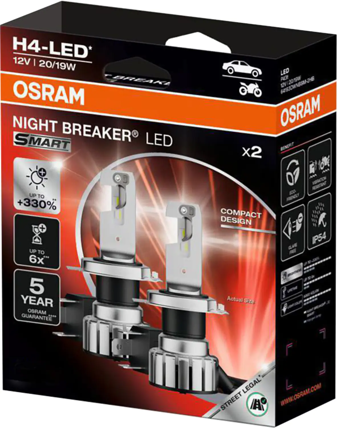 Osram Scheinwerferlampe H4 Night Breaker LED SMART 2 Stück