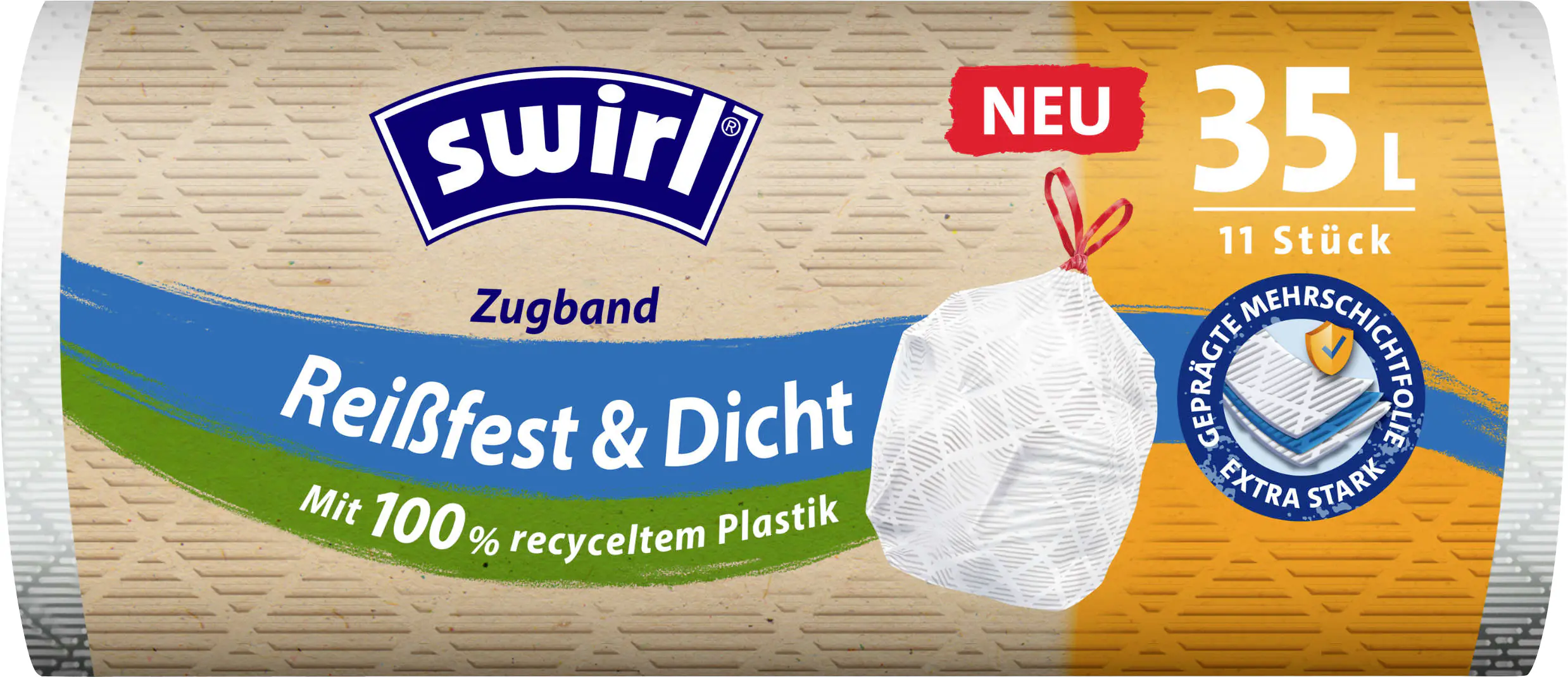 Swirl Zugband-Müllbeutel 35 l aus recyceltem Plastik