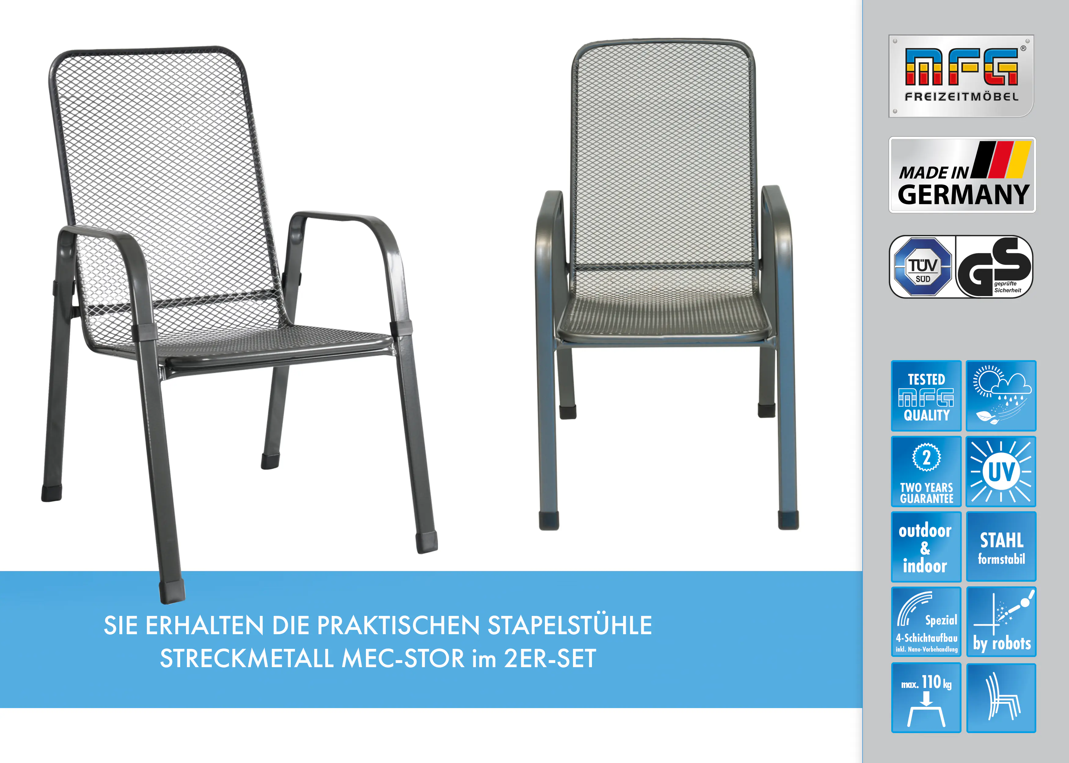 MFG Gartenstuhl wetterfest Stahl Mec-Stor stapelbar