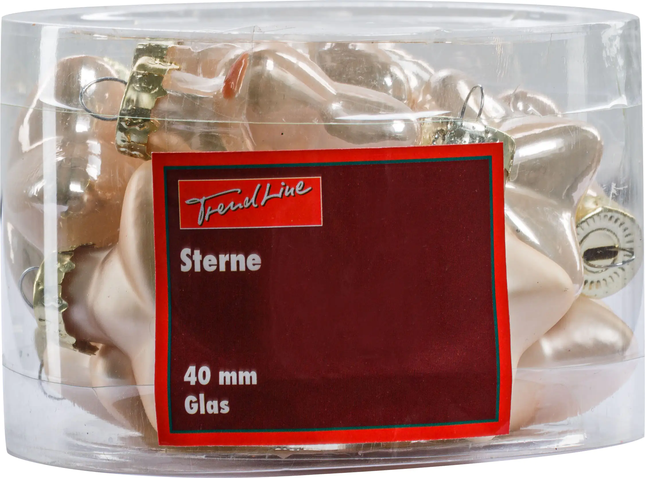 2076601552956_01 TrendLine Weihnachtskugeln Glas-Sterne 4 cm champagner 12 Stück