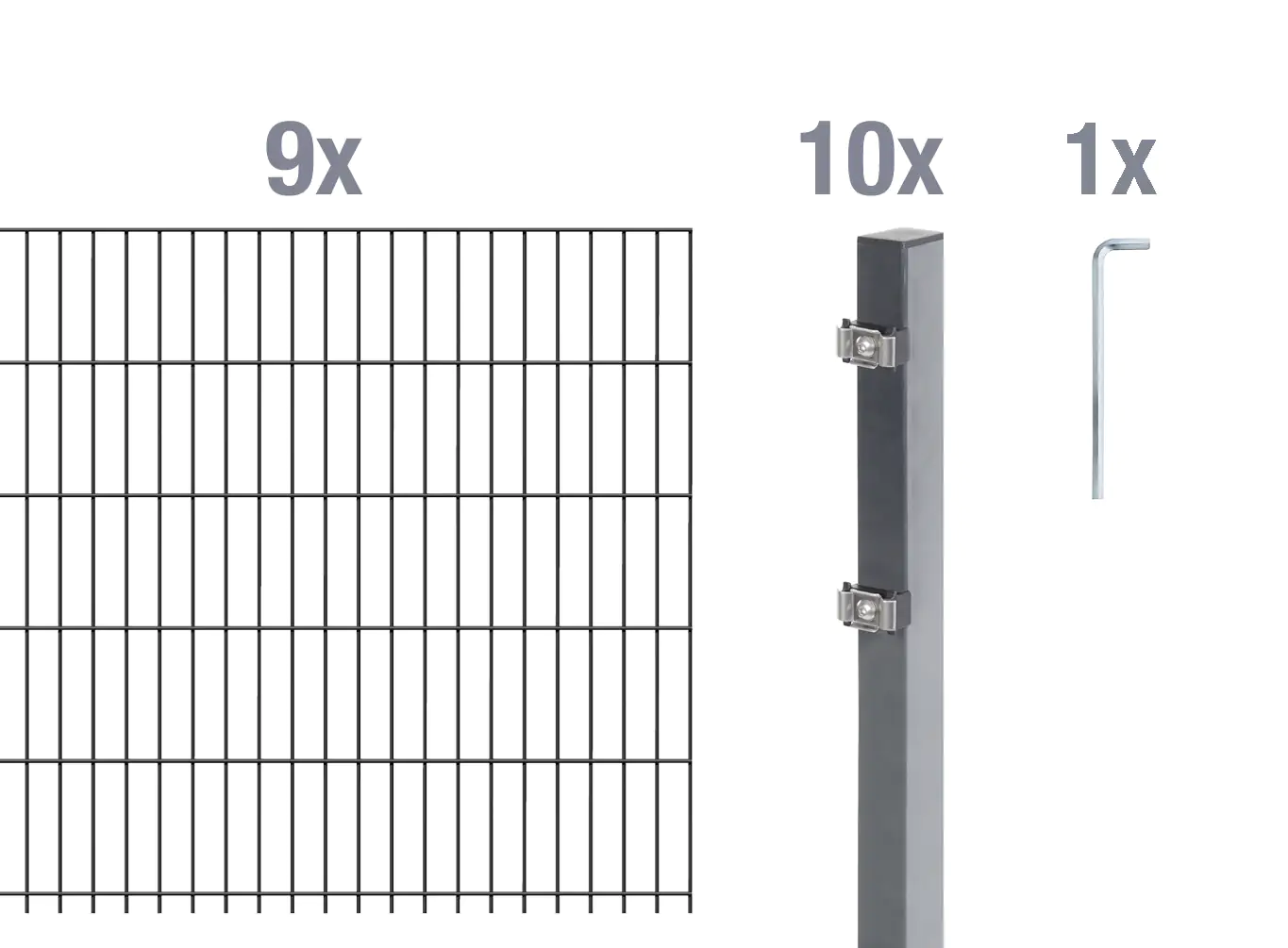 Alberts Doppelstabmatten-Grundset 18 m 200 x 100 cm 6/5/6 anthrazit