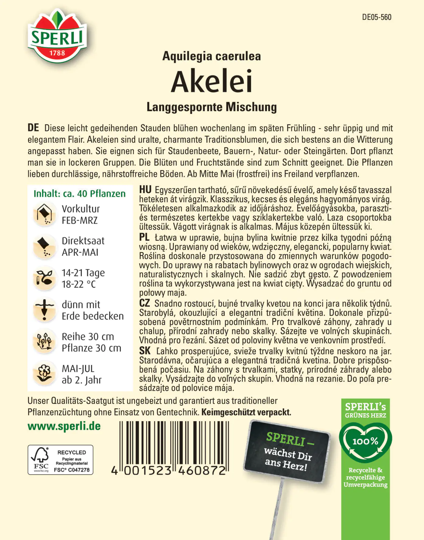 Sperli Akelei Langgespornte Mischung