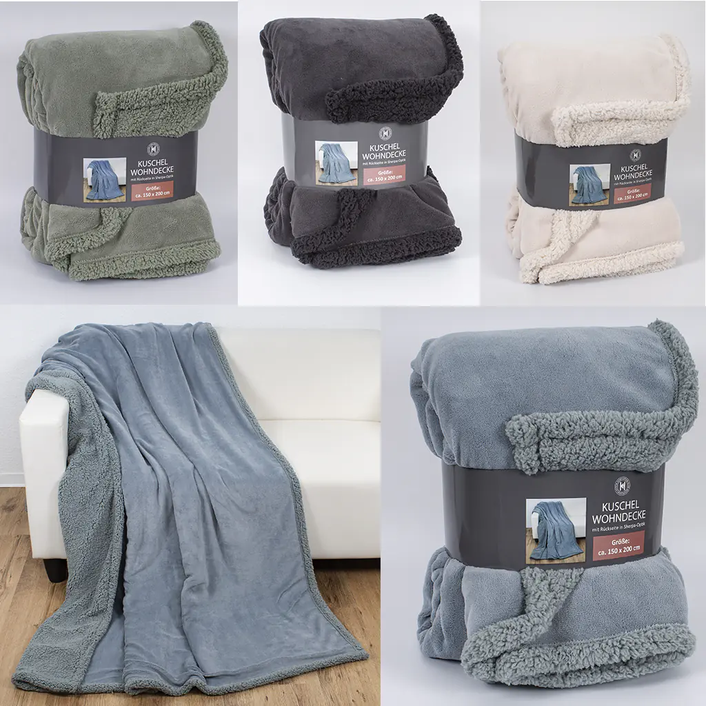 Fleecedecke Coral mit Sherpa-Optik 150 x 200 cm 4-fach sortiert Fleecedecke Coral mit Sherpa-Optik 150 x 200 cm 4-fach sortiert