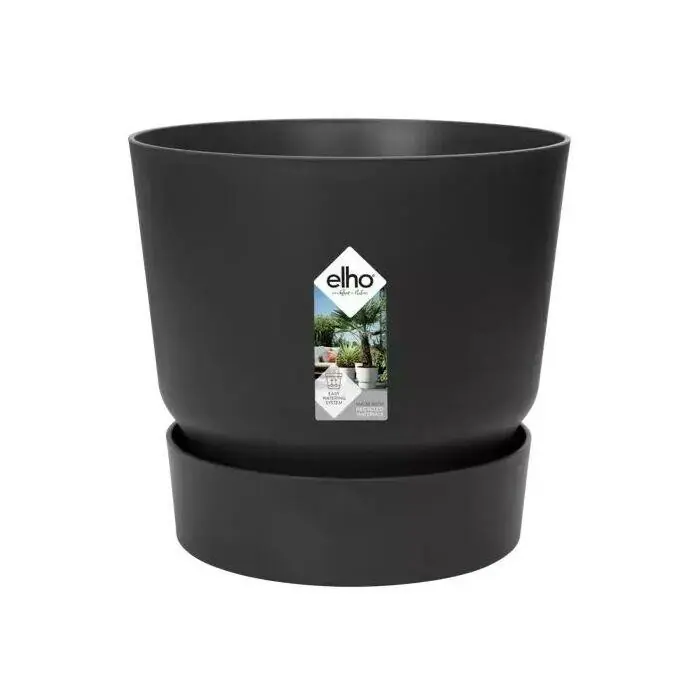 Elho Übertopf Greenville mit integrierten Wasserbehälter Kunststoff schwarz Ø 19 x 18 cm