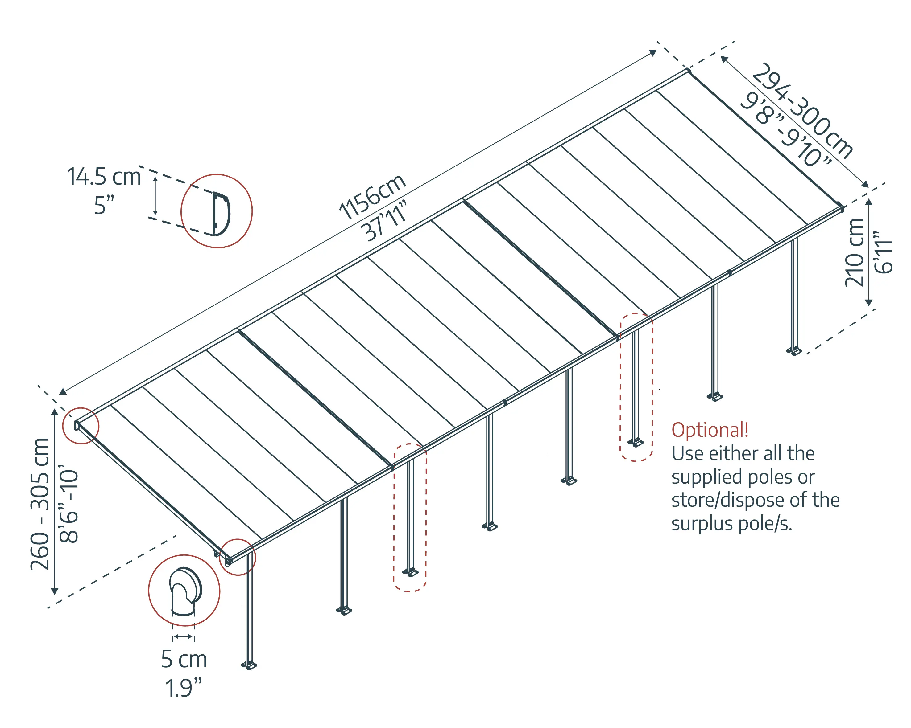 Canopia Terrassenüberdachung Feria 1156 x 294 cm anthrazit