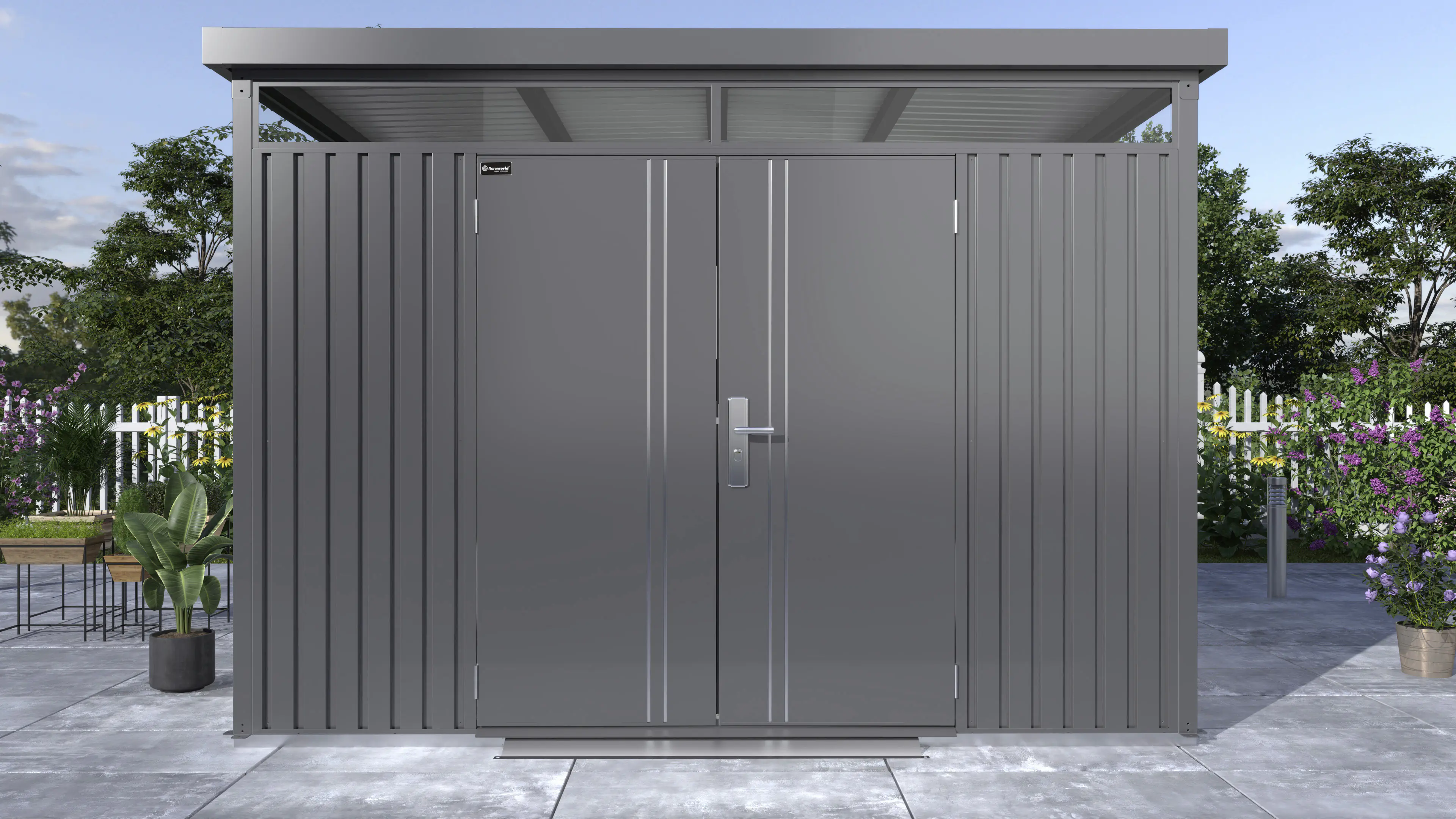 Floraworld Gerätehaus Premium Q10 Firstline schwarz-mettalic 314 x 314 x 218 cm