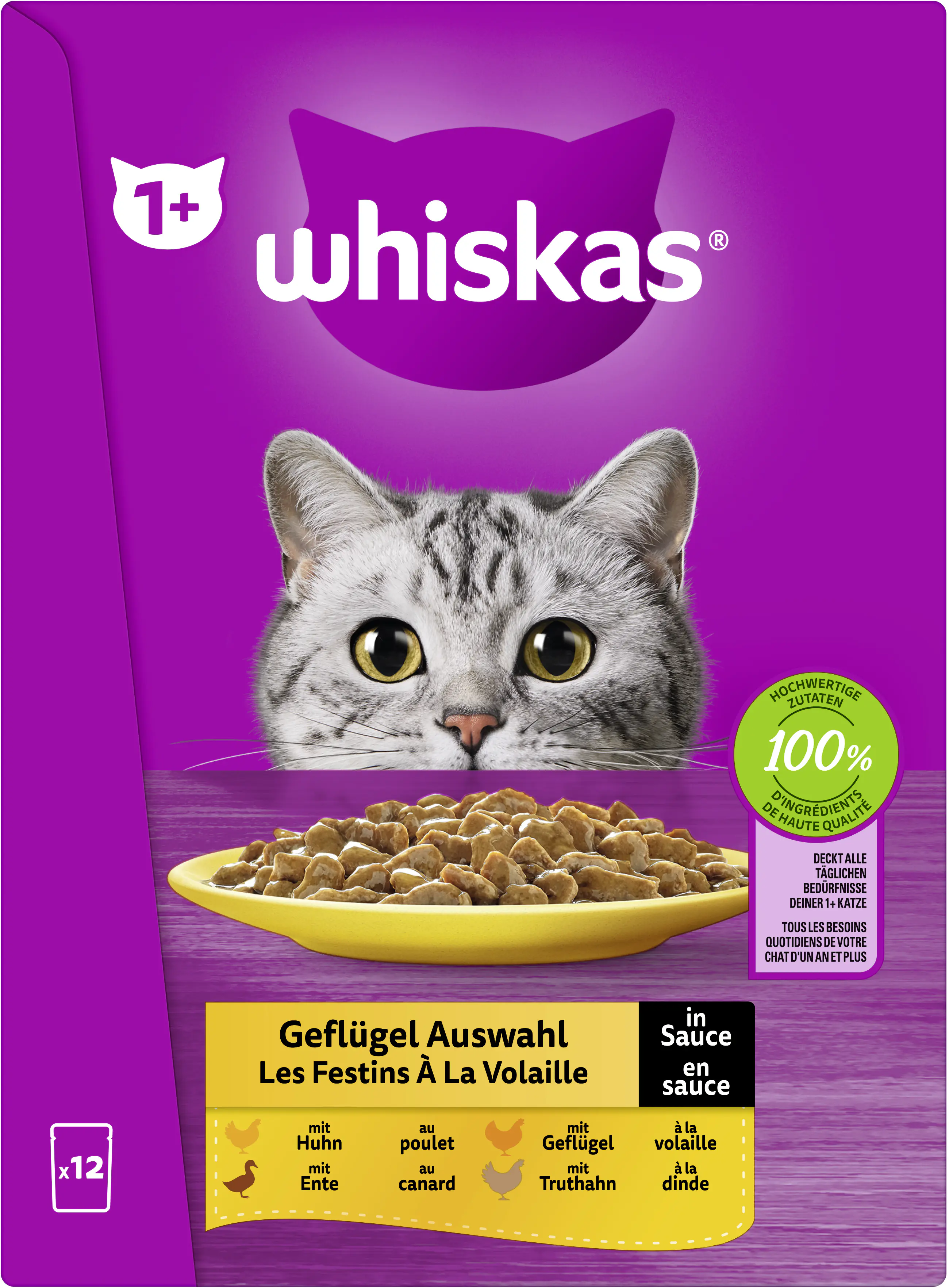 Whiskas Multipack Geflügelauswahl in Sauce Katzenfutter 12 x 85 g
