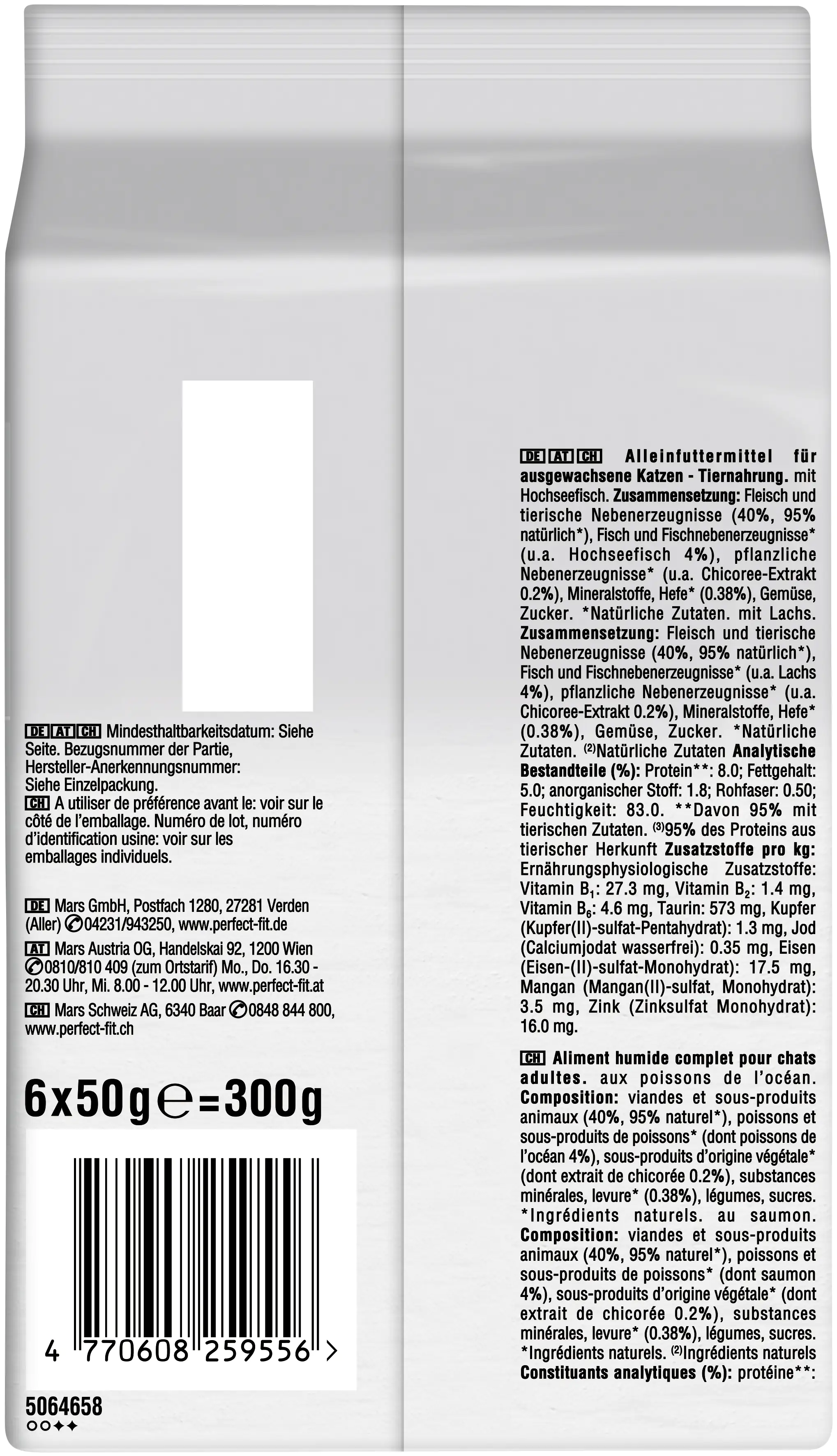 Perfect Fit Natural Vitality 1+ Hochseefisch & Lachs Katzenfutter 6 x 50g