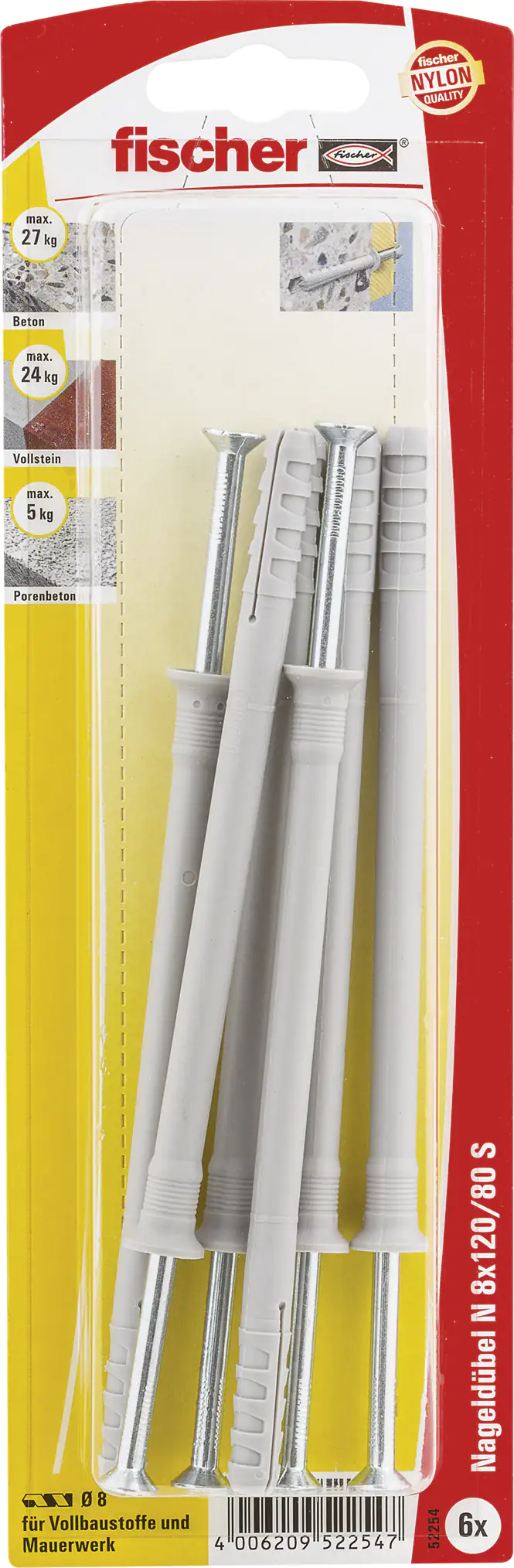 Fischer Nageldübel N 8.0 x 120 mm - 6 Stück Fischer Nageldübel N 8.0 x 120 mm - 6 Stück
