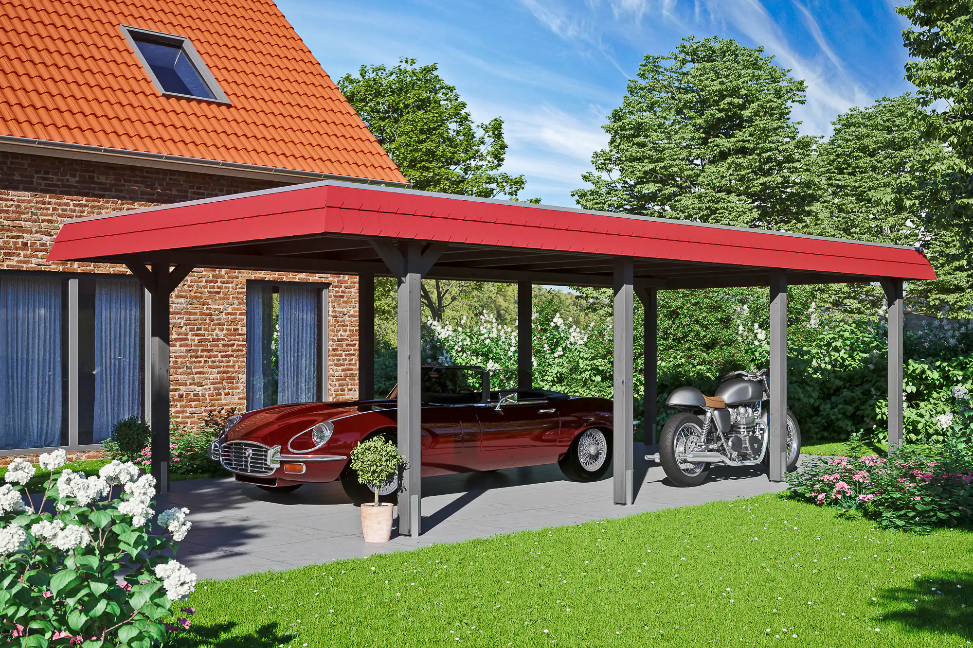 SKAN HOLZ Carport Wendland 409 x 870 cm mit Aluminiumdach