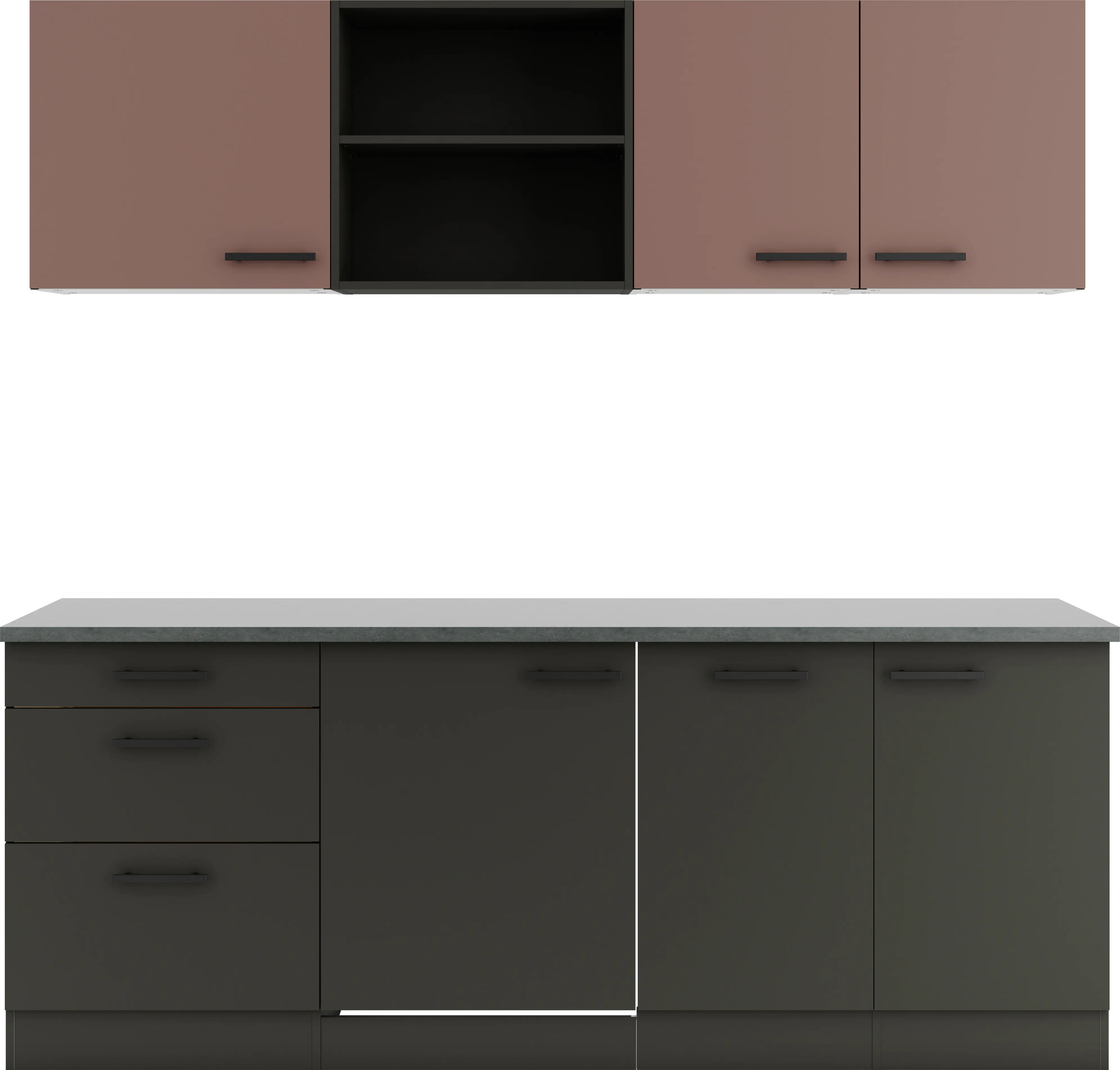 Optifit Küchenzeile Nizza 407/Madrid 420 ohne E-Geräte rostrot/anthrazit 210 cm