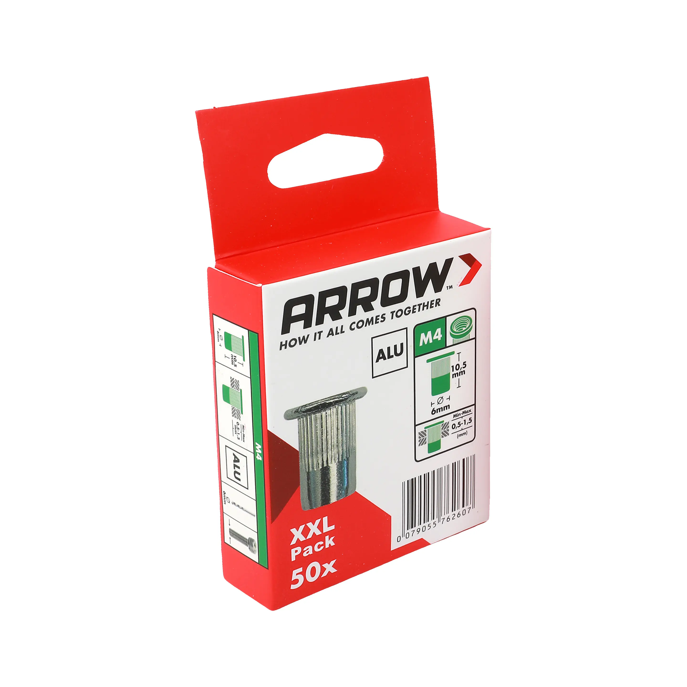 Arrow Blindnietmutter Typ M4 Ø 6 x 10,5 mm mit M4 Gewinde Aluminium 50 Stück