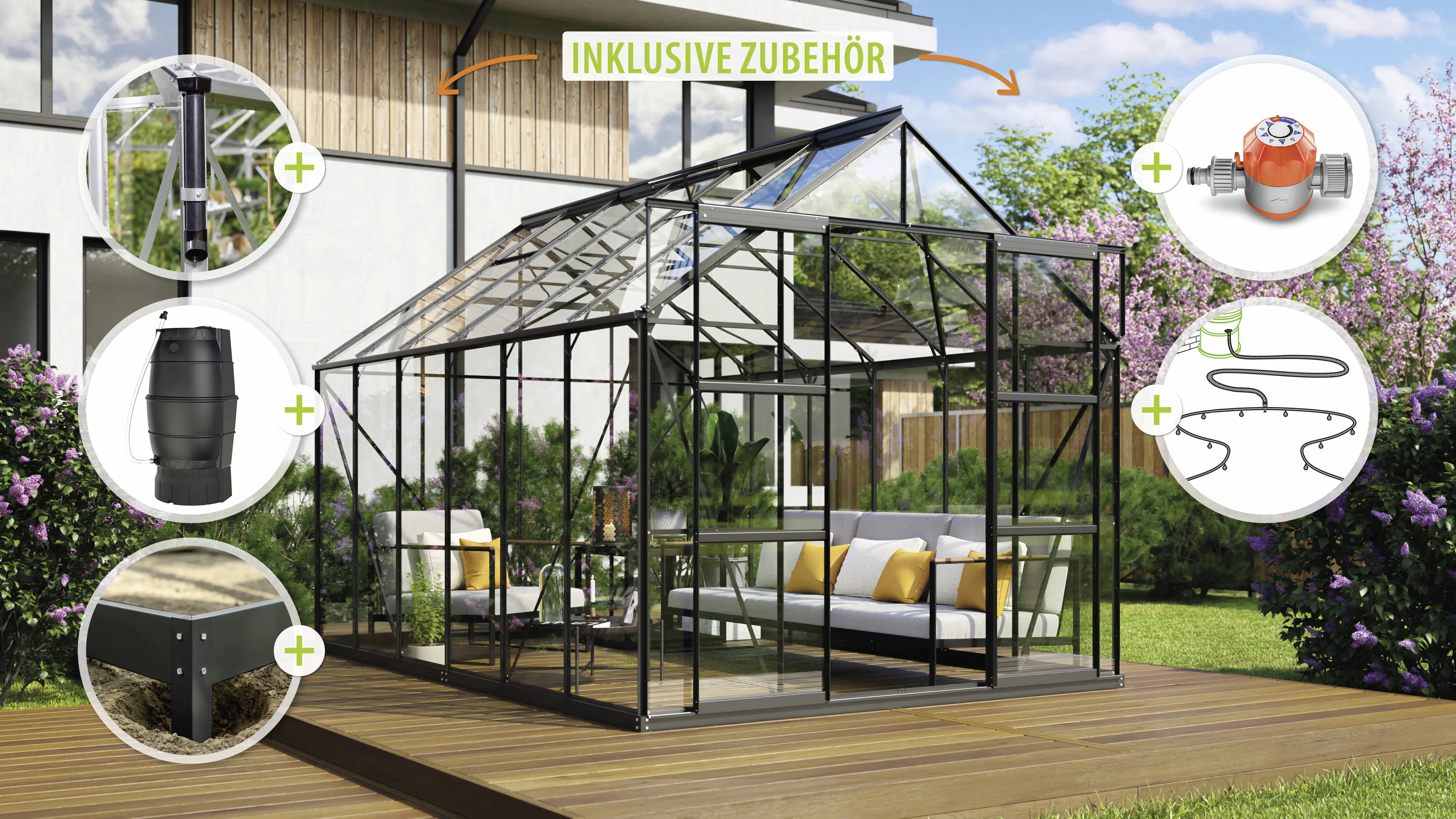 Vitavia Gewächshaus-Set Uranus 9900 ESG 3 mm schwarz 254 x 379 cm 