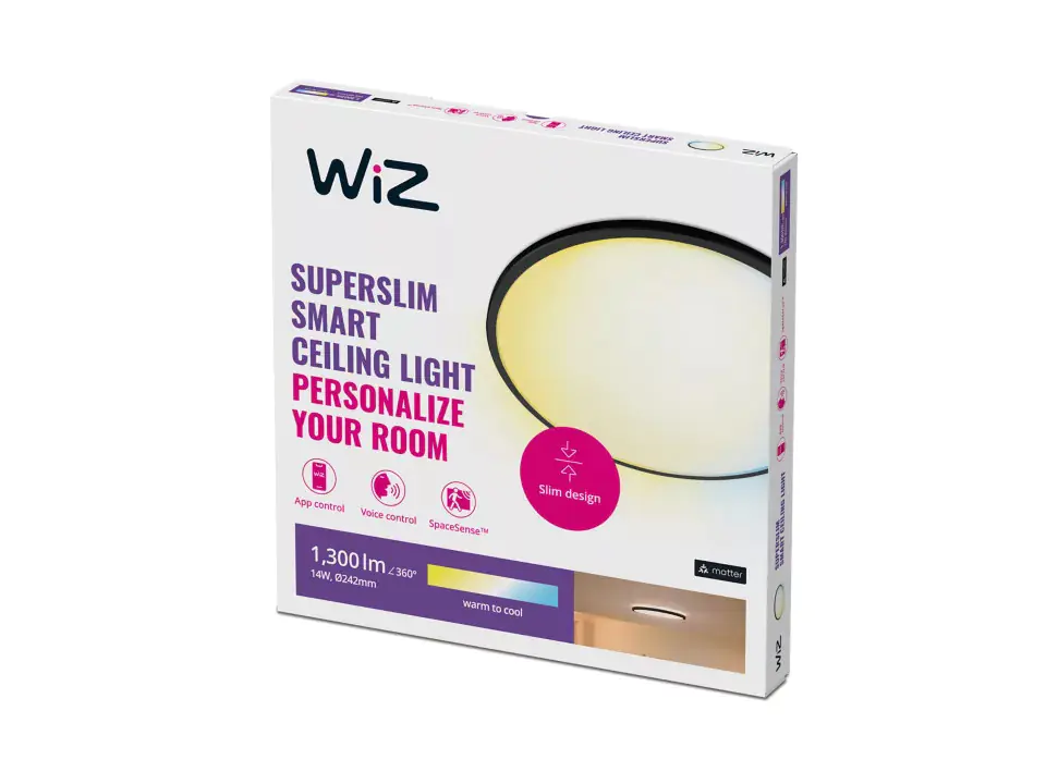 WIZ LED-Deckenleuchte SuperSlim 24 x 2 cm 14W warmweiß bis kaltweiß smart schwarz 