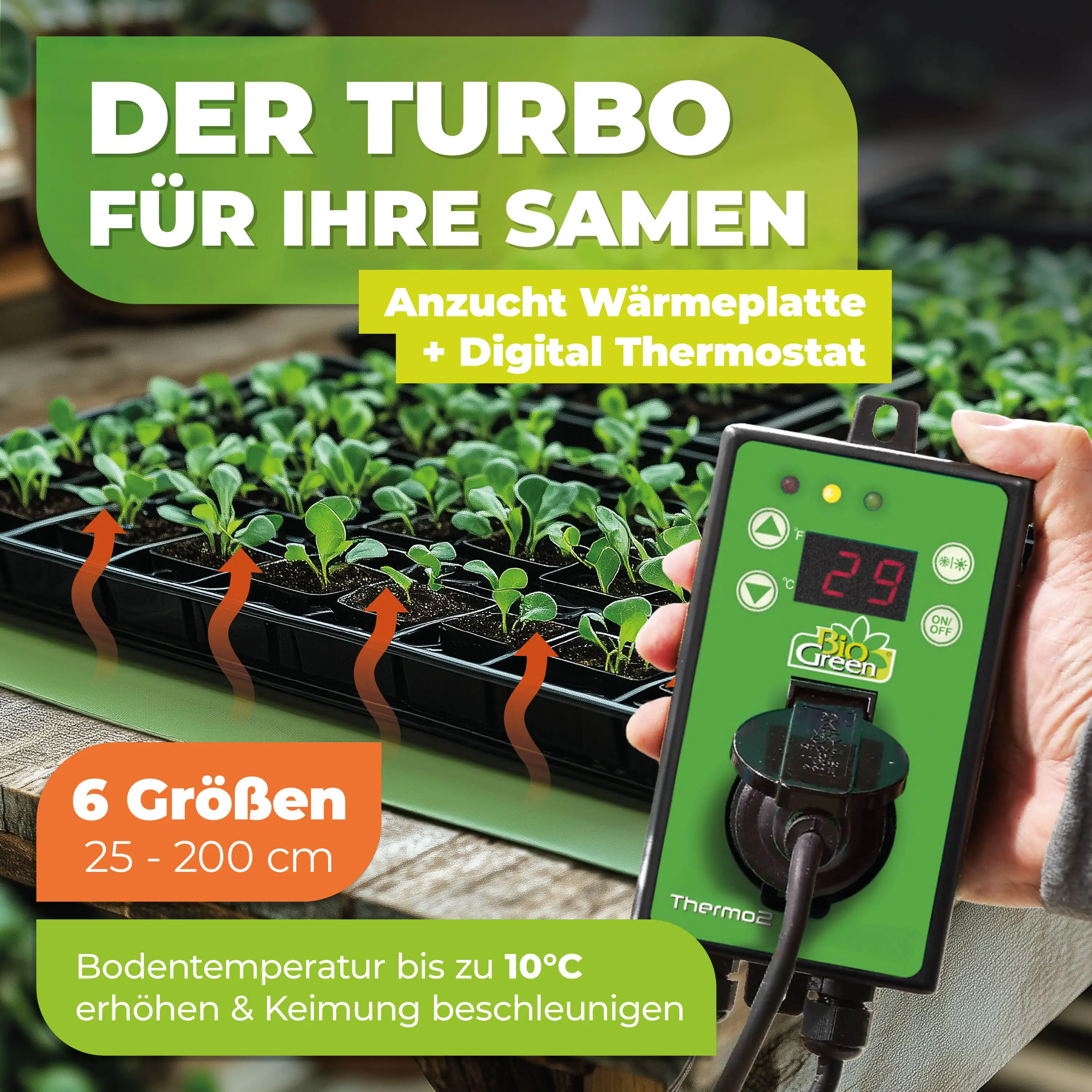 BioGreen Wärmeplatte als Anzuchtbooster für Pflanzen 60 x 200 cm 230 W inkl. Digital-Thermostat