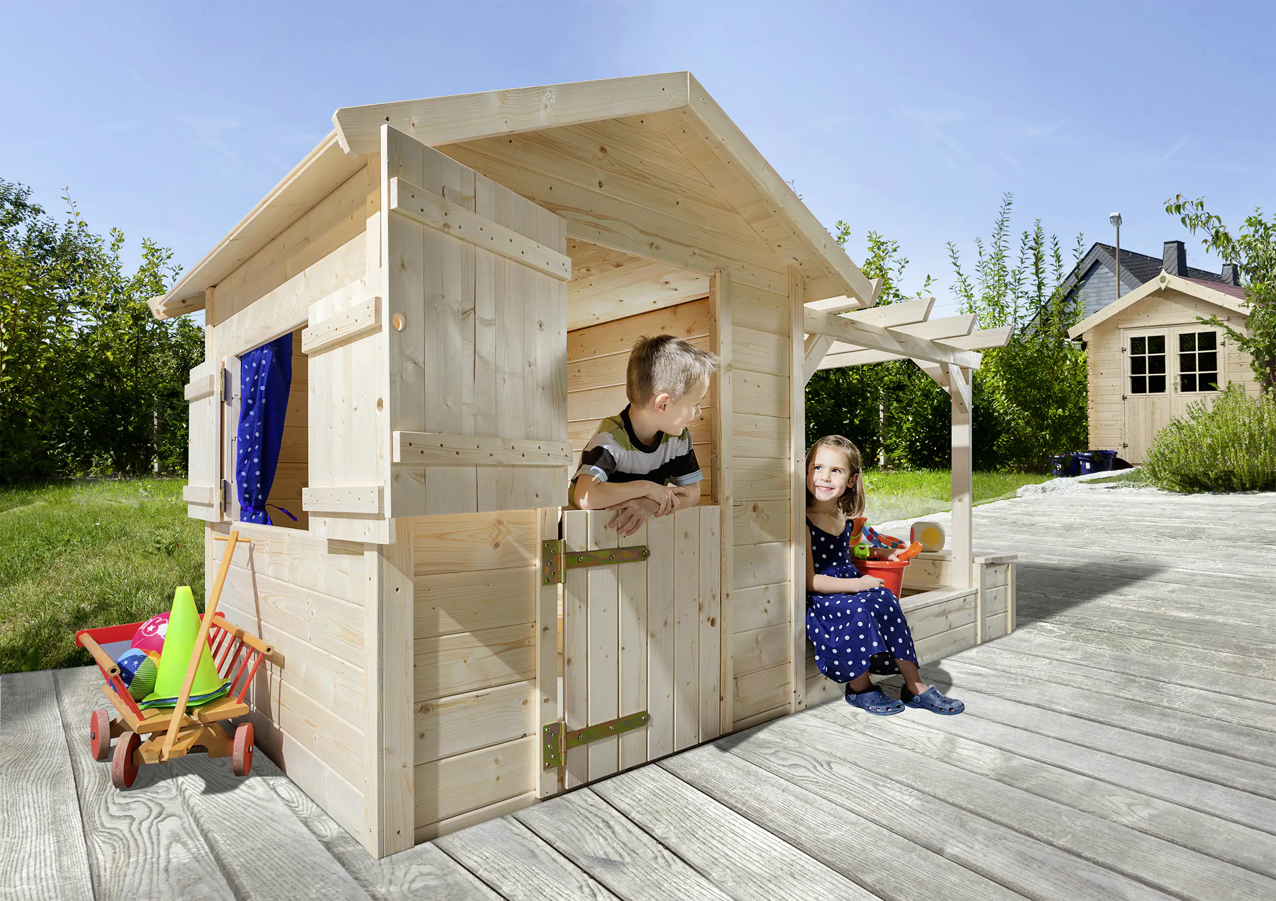 Weka Drachenhöhle Tabaluga 284 x 153 cm natur mit Sandkasten, Pergola, Schatztruhe Weka Drachenhöhle Tabaluga 284 x 153 cm natur mit Sandkasten, Pergola, Schatztruhe