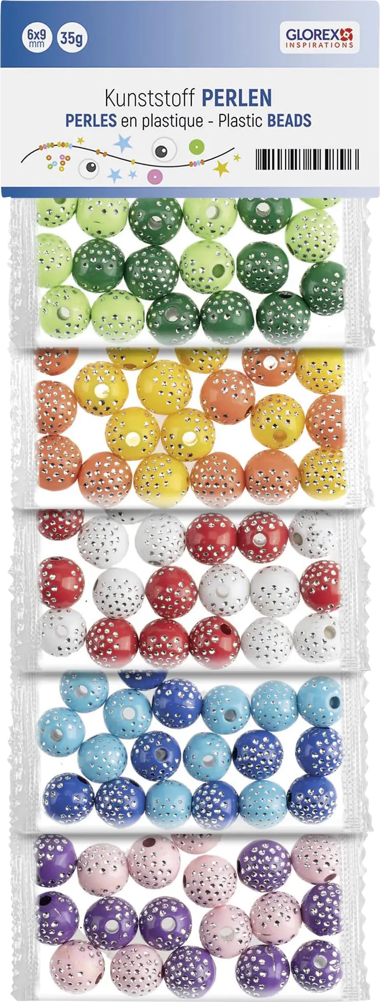 Glorex Kunststoff Perlen bunt mit 50 g, 10 mm