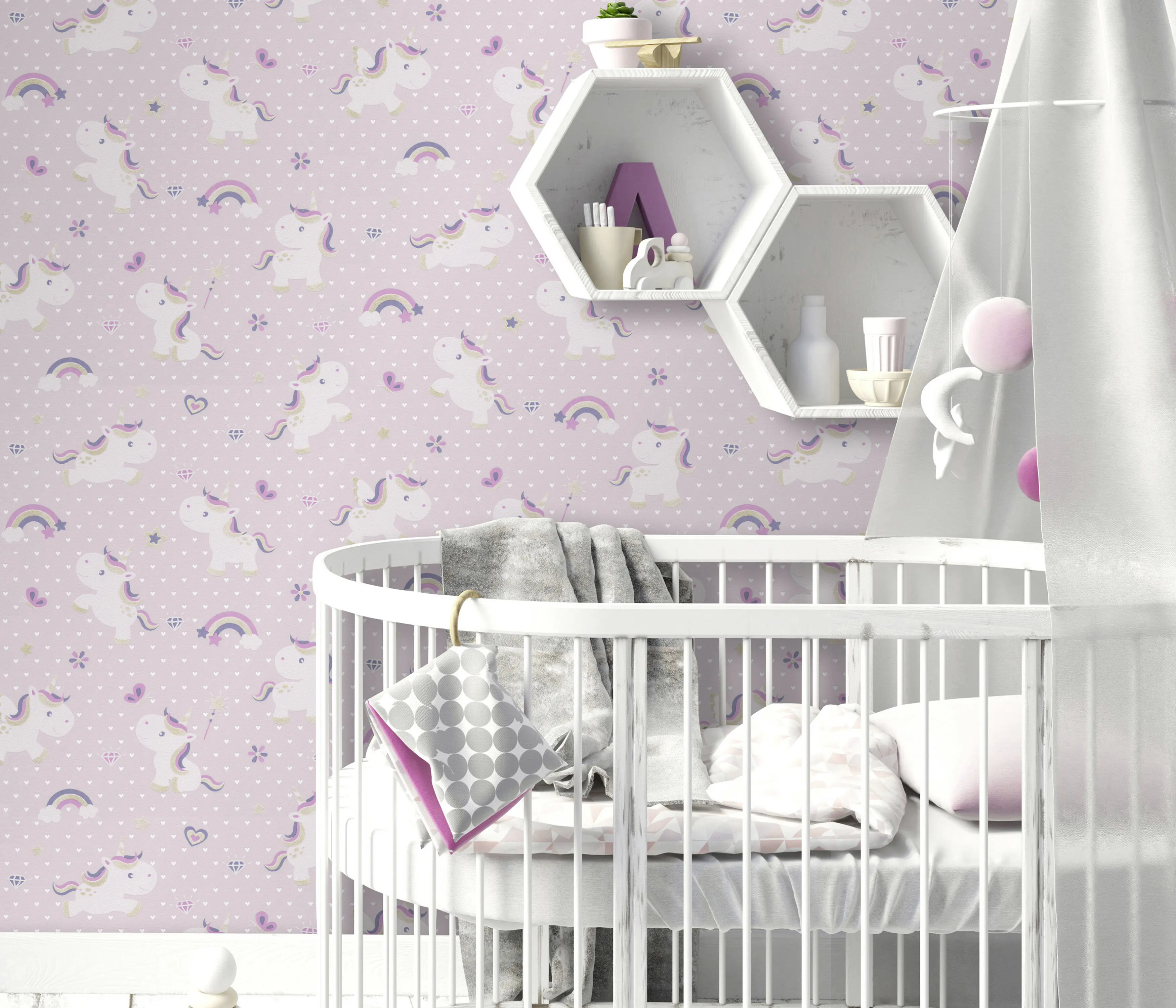 Erismann Vliestapete 13622-10 Kinderzimmer, Einhorn rosa, 10,05 x 0,53 m