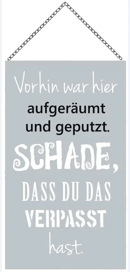 Schild mit Spruch Aufgeräumt, 23 x 13 cm mit Kette