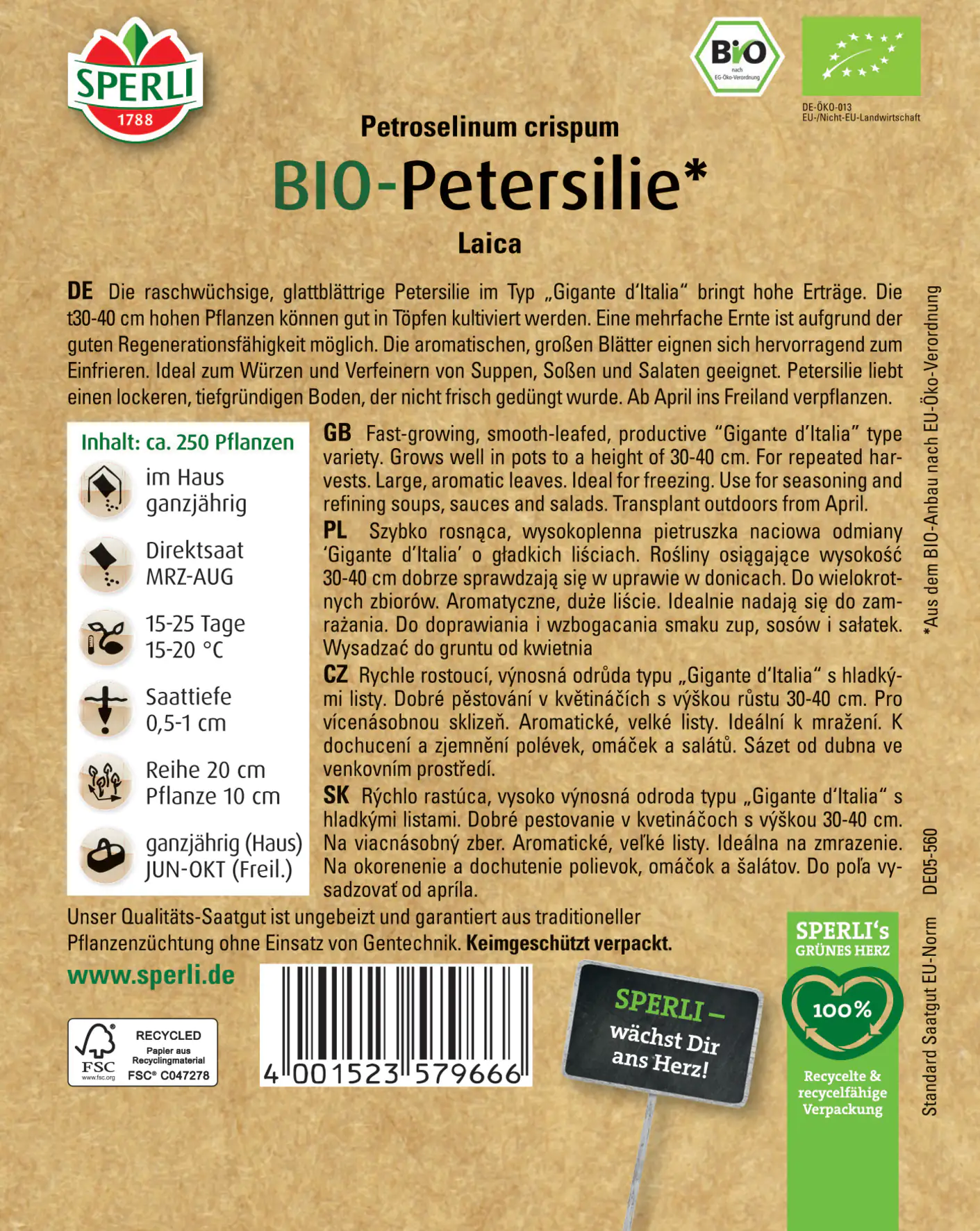 Sperli BIO Petersilie Laica Sperli BIO Petersilie Laica