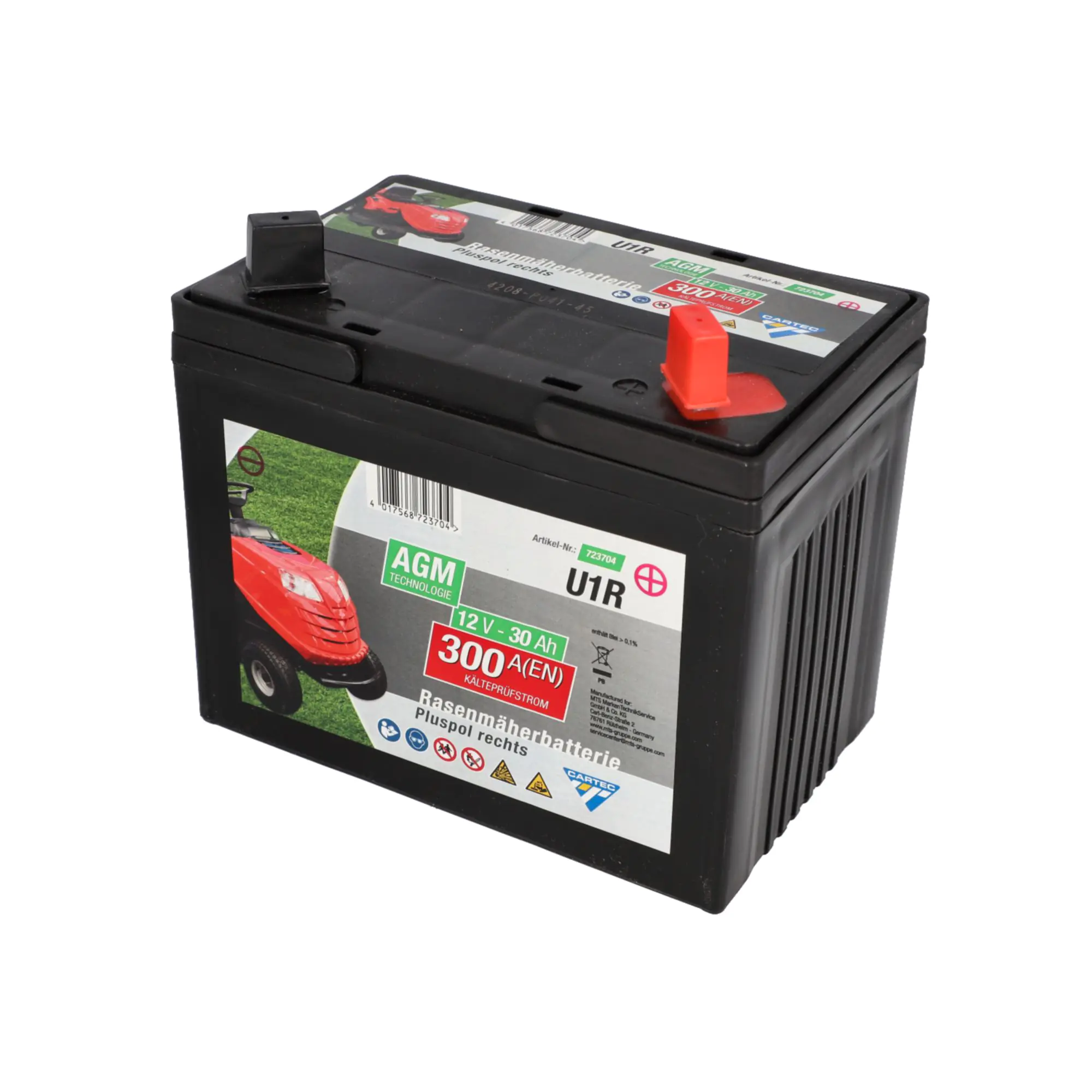 Cartec Rasenmäherbatterie 30Ah/300A +rechts