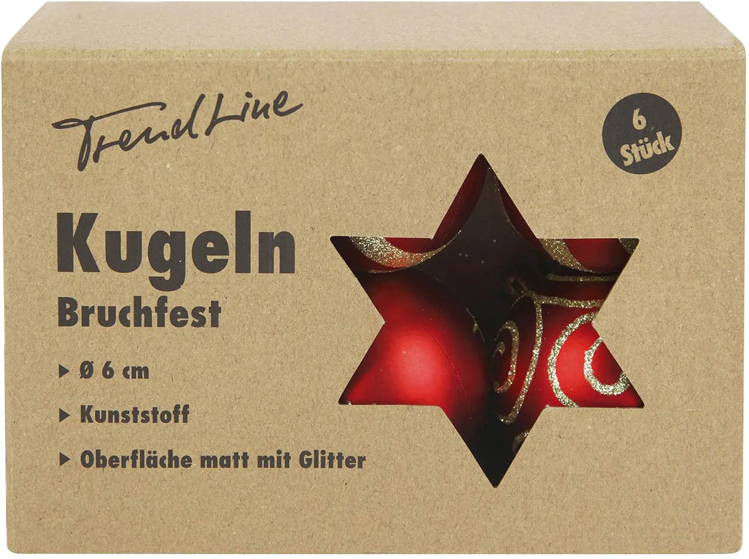 TrendLine Weihnachtskugeln bruchfest, langlebig Ø 6 cm rot mattiert 6 Stück