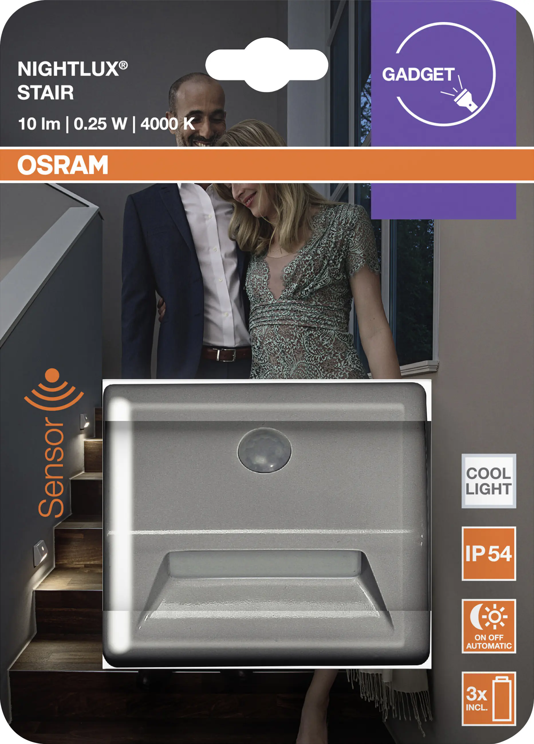 Osram LED-Nachtlicht Nightlux Stair mit Licht- & Bewegungssensor 7,3 cm kaltweiß silber