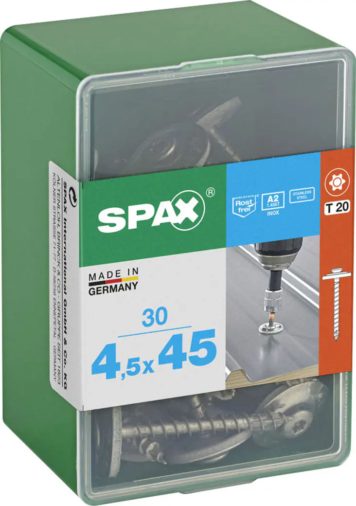 Spax Spenglerschrauben 4,5 x 45 mm T20 Vollgewinde - 30 Stk. 
