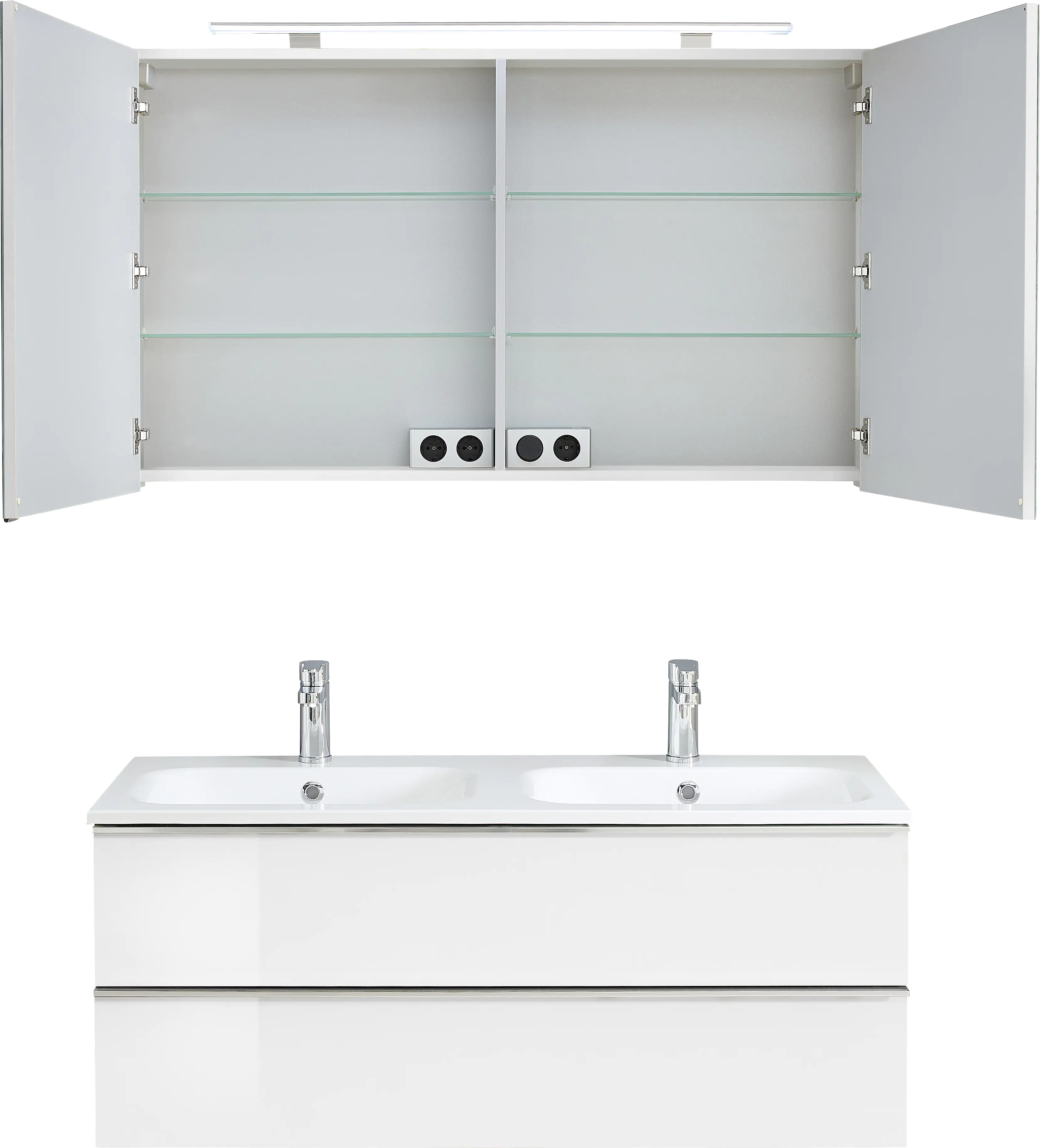 Primaster Bad-Set Düsseldorf weiß 121 cm LED-Leuchten, Mineralgusswaschtisch