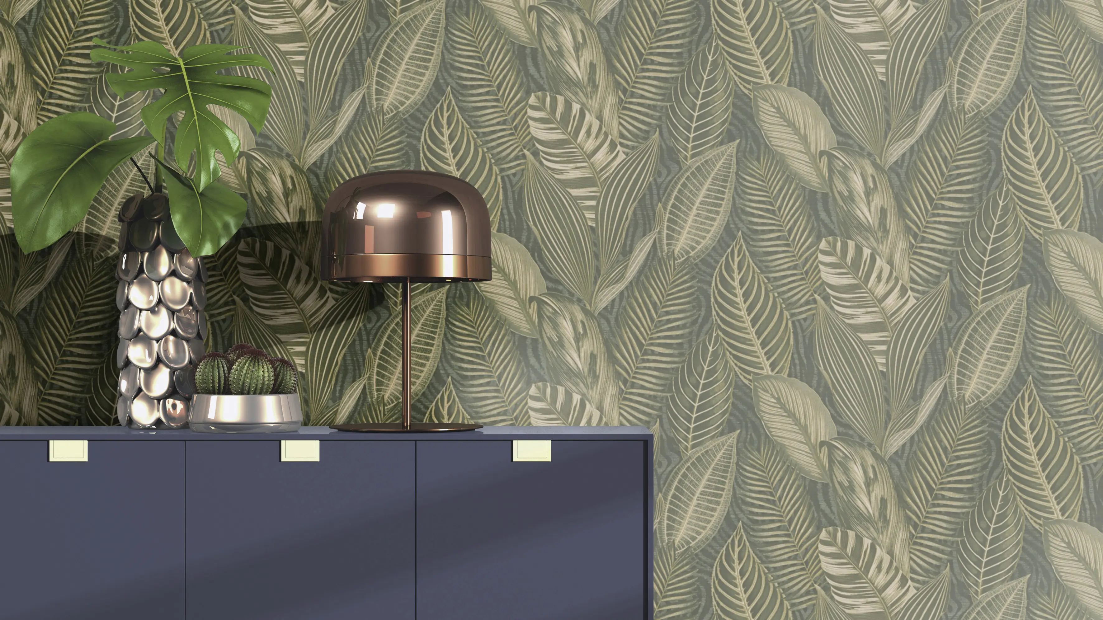 Rasch Vliestapete 751826 African Queen III, Blätter grün gold, 10,05 x 0,53 m