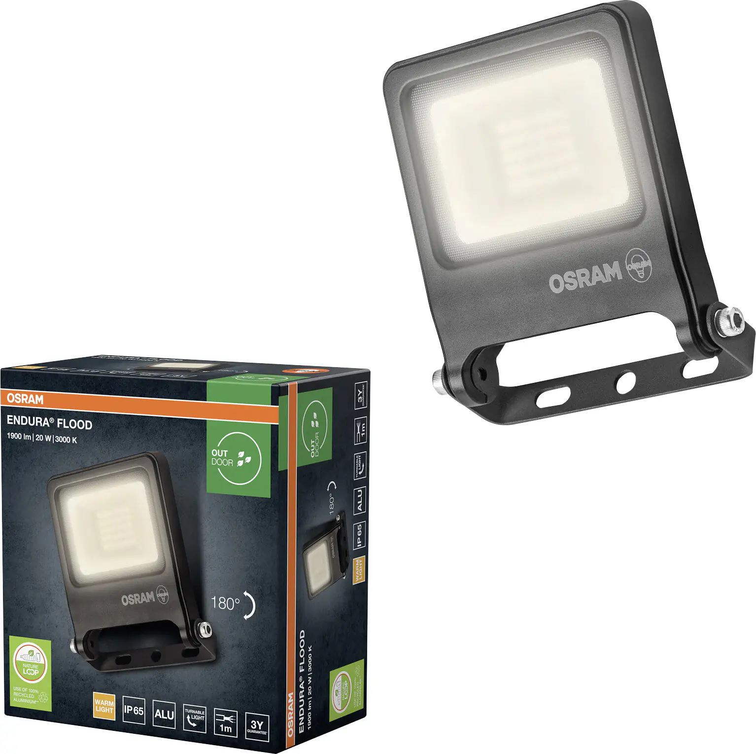 Osram Außenleuchte ENDURA Flood 20W PCR dunkelgrau warmweiß