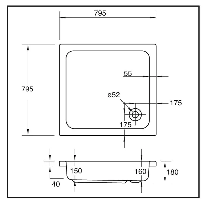 Ottofond Duschwanne Saba 80 x 80 x 16 cm, weiß