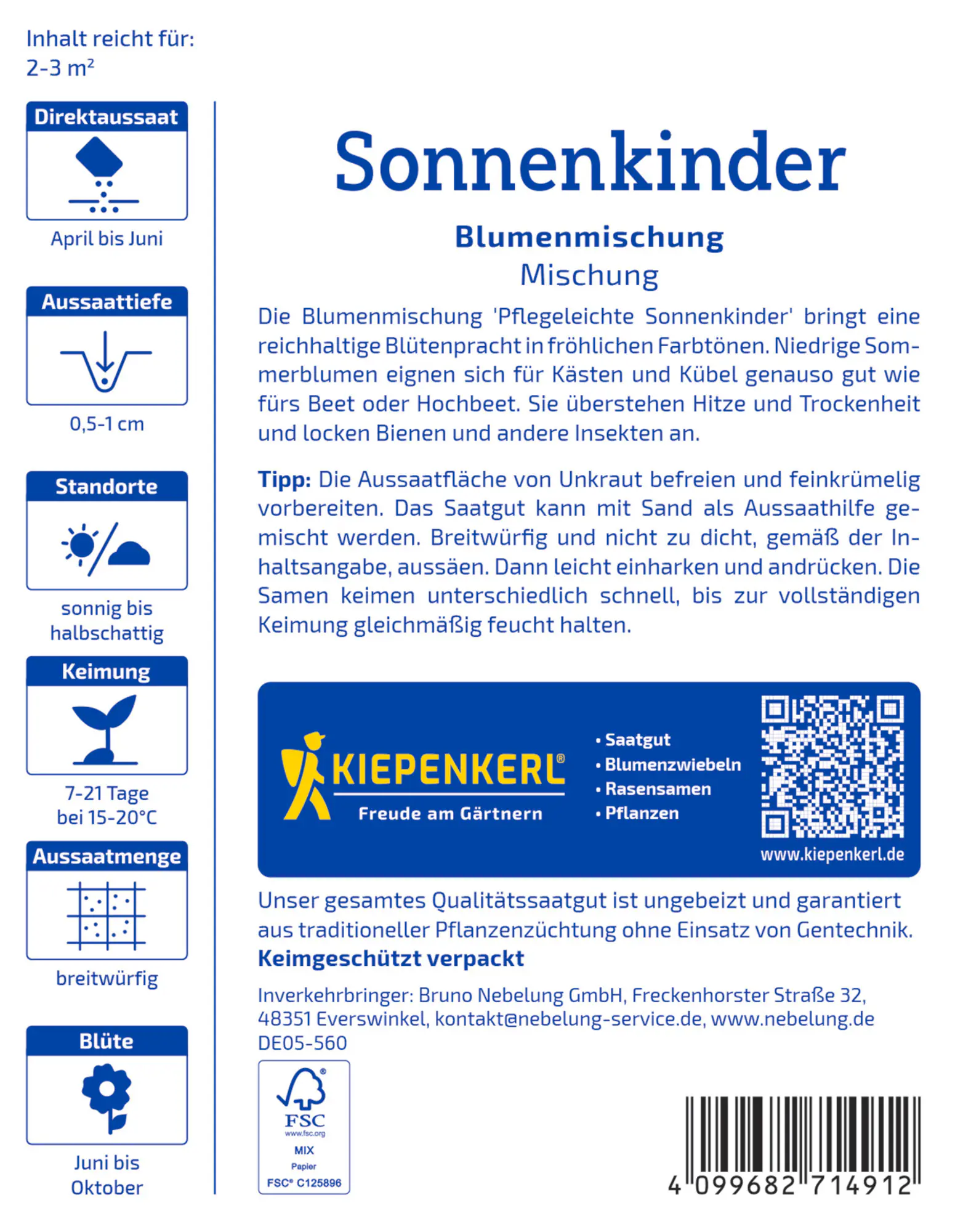 Kiepenkerl Profi-Line Saatgut Blumen-Mischung Pflegeleichte Sonnenkinder für ca. 2-3 m²