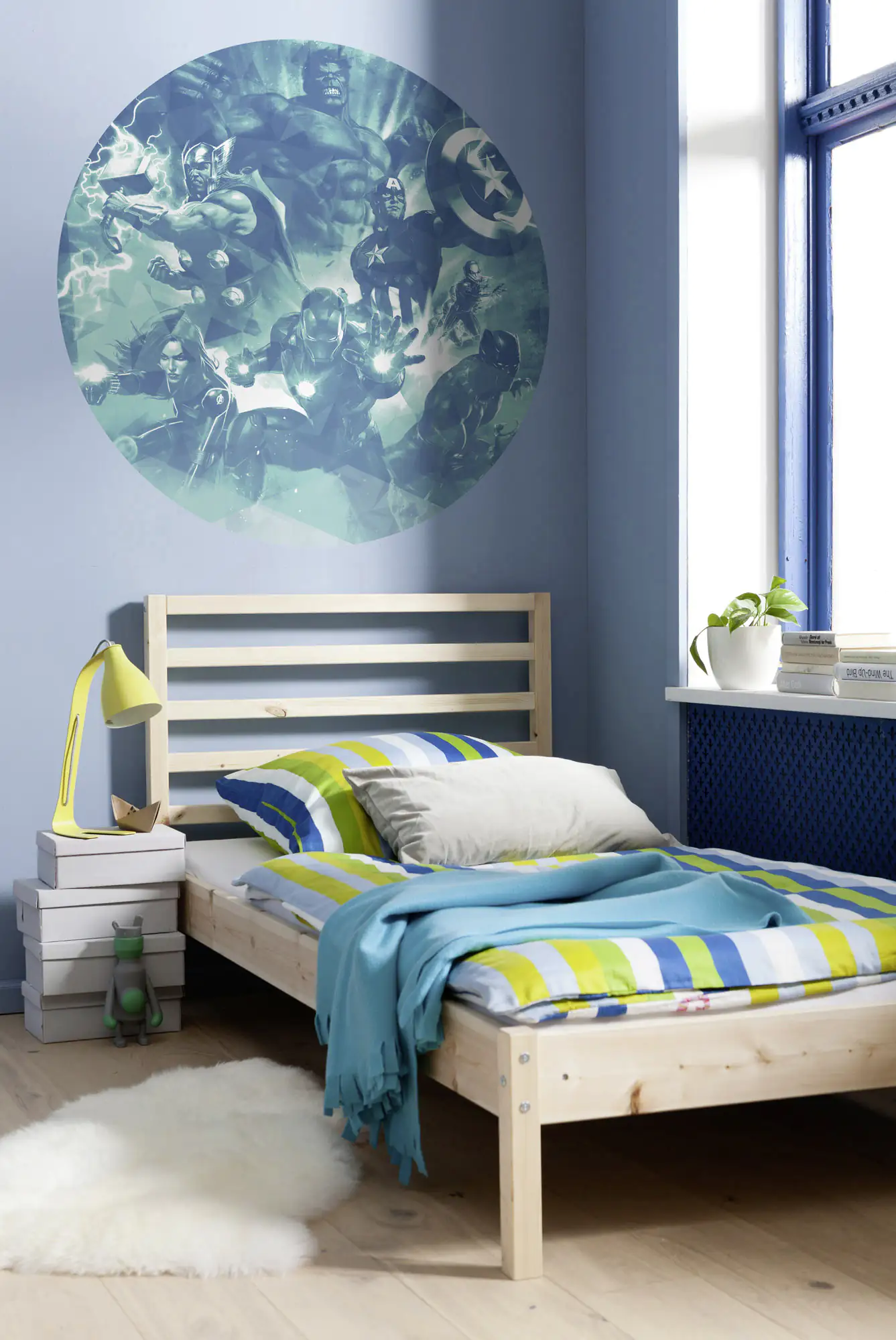 Komar Vlies Fototapete Dot Avengers Blue Power Ø 128 cm, selbstklebend