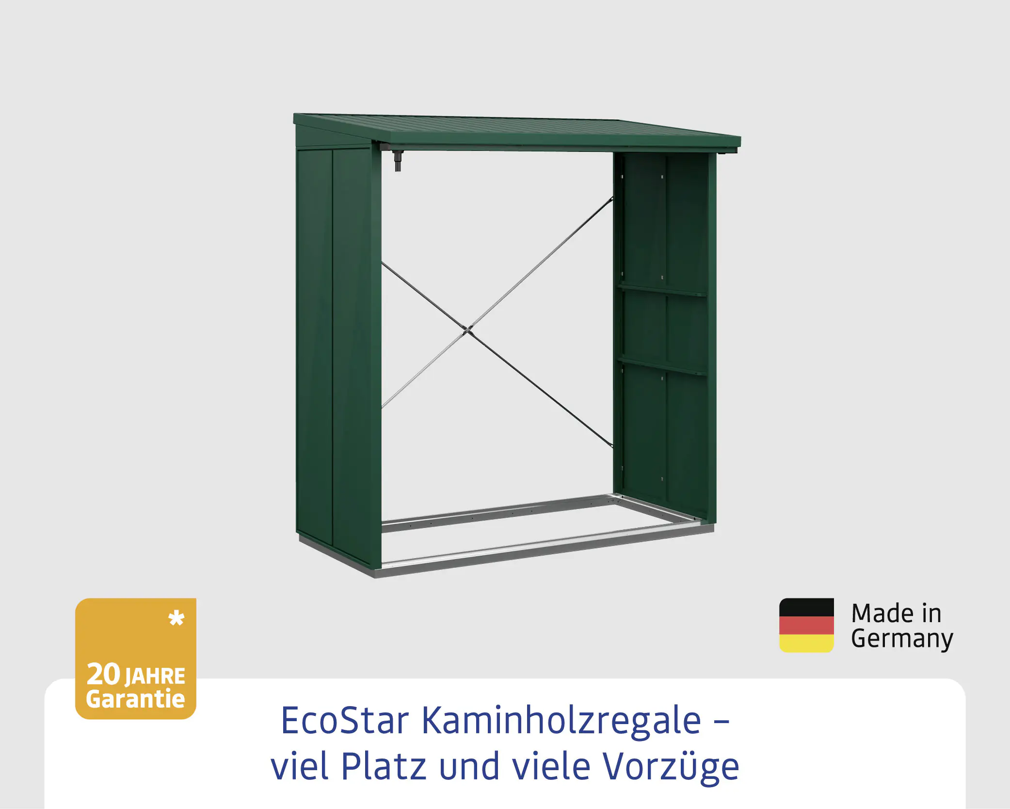 Ecostar Kaminholzregal Elegant-V Typ 2, moosgrün, mit Verstrebung