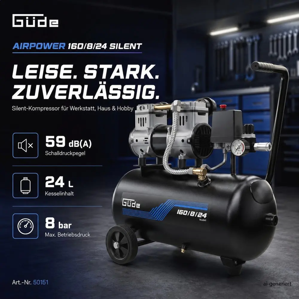 Güde Kompressor Airpower 160/8/24 SILENT max. 8 bar 24 l 1100 W 230 V