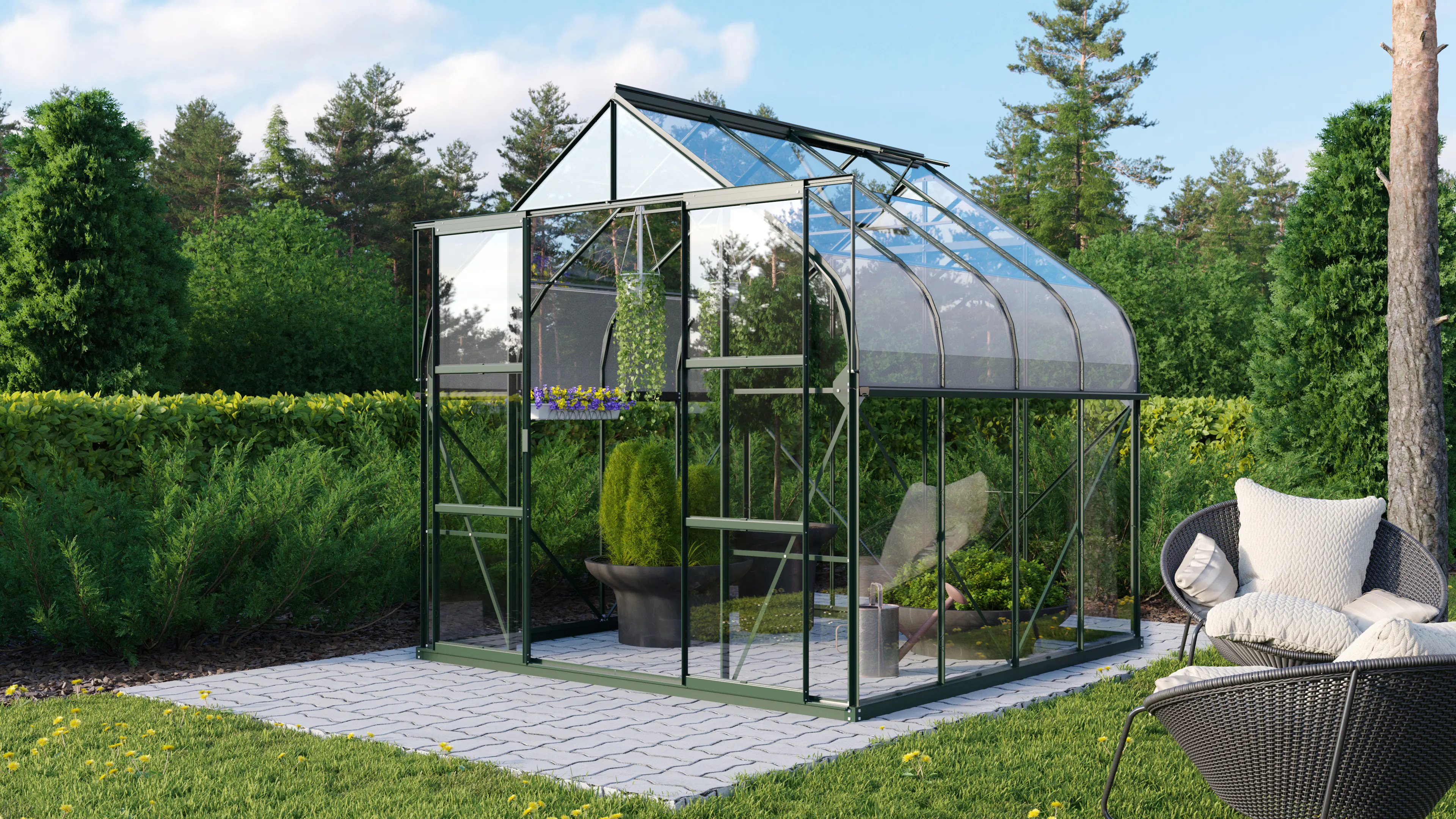 Vitavia Gewächshaus-Set Dione 6700 ESG 3 mm smaragd 254 x 254 cm 