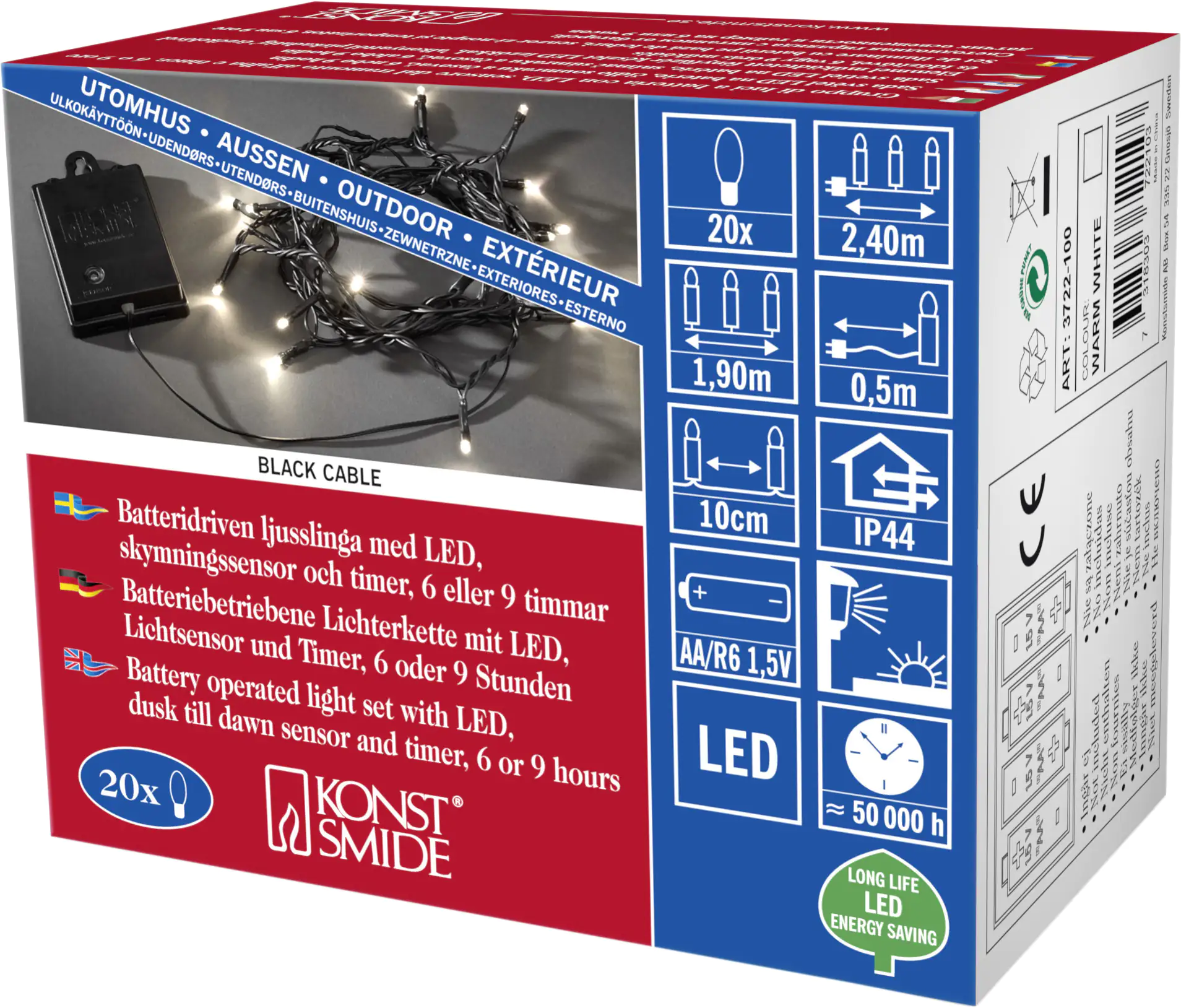 Konstsmide LED Lichterkette 20 LED warmweiß 20 LED, warmweiß