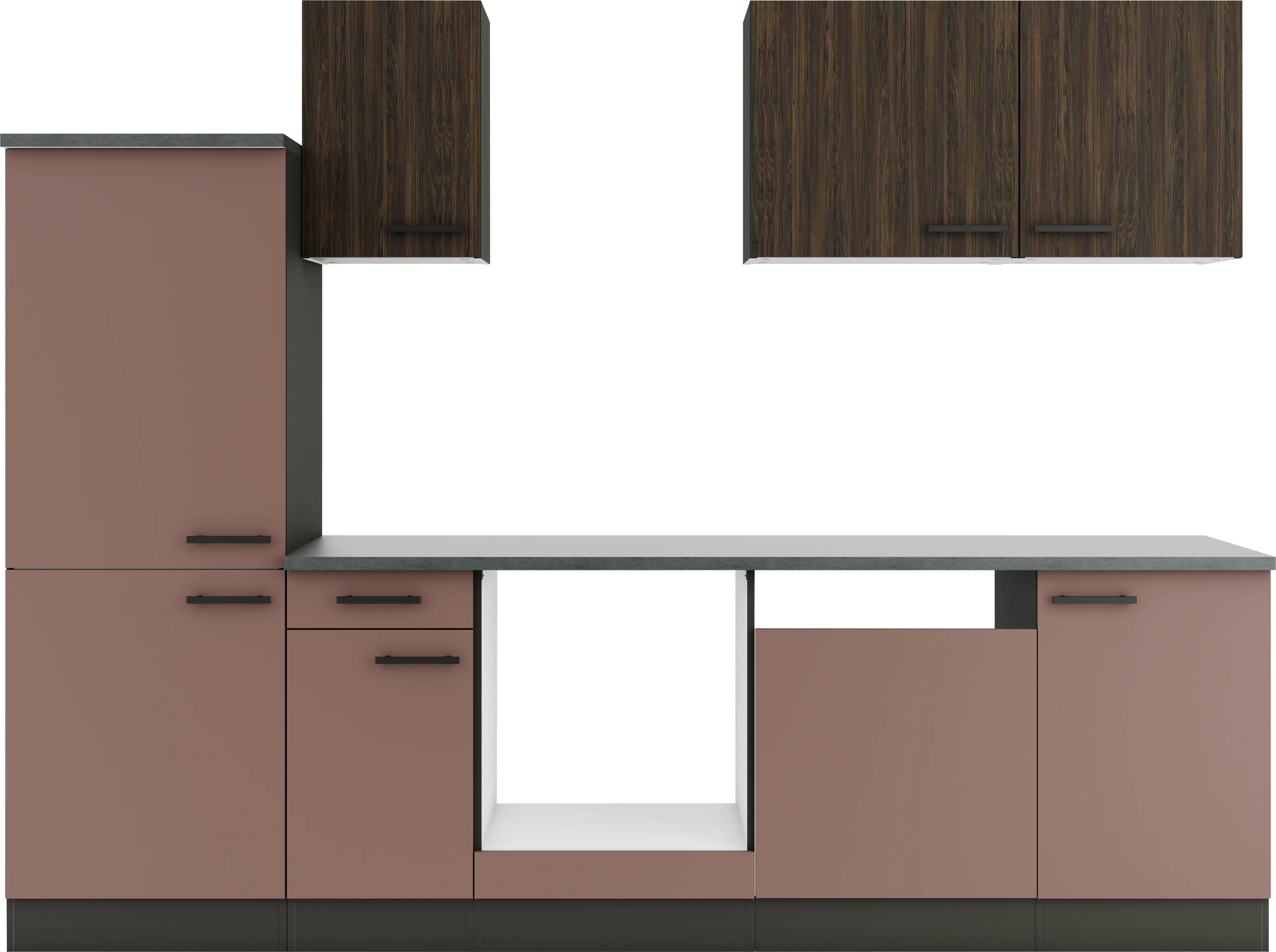 Optifit Küchenzeile Rimini 409/Nizza 407 ohne Geräte rostrot/nussbaum 270 cm