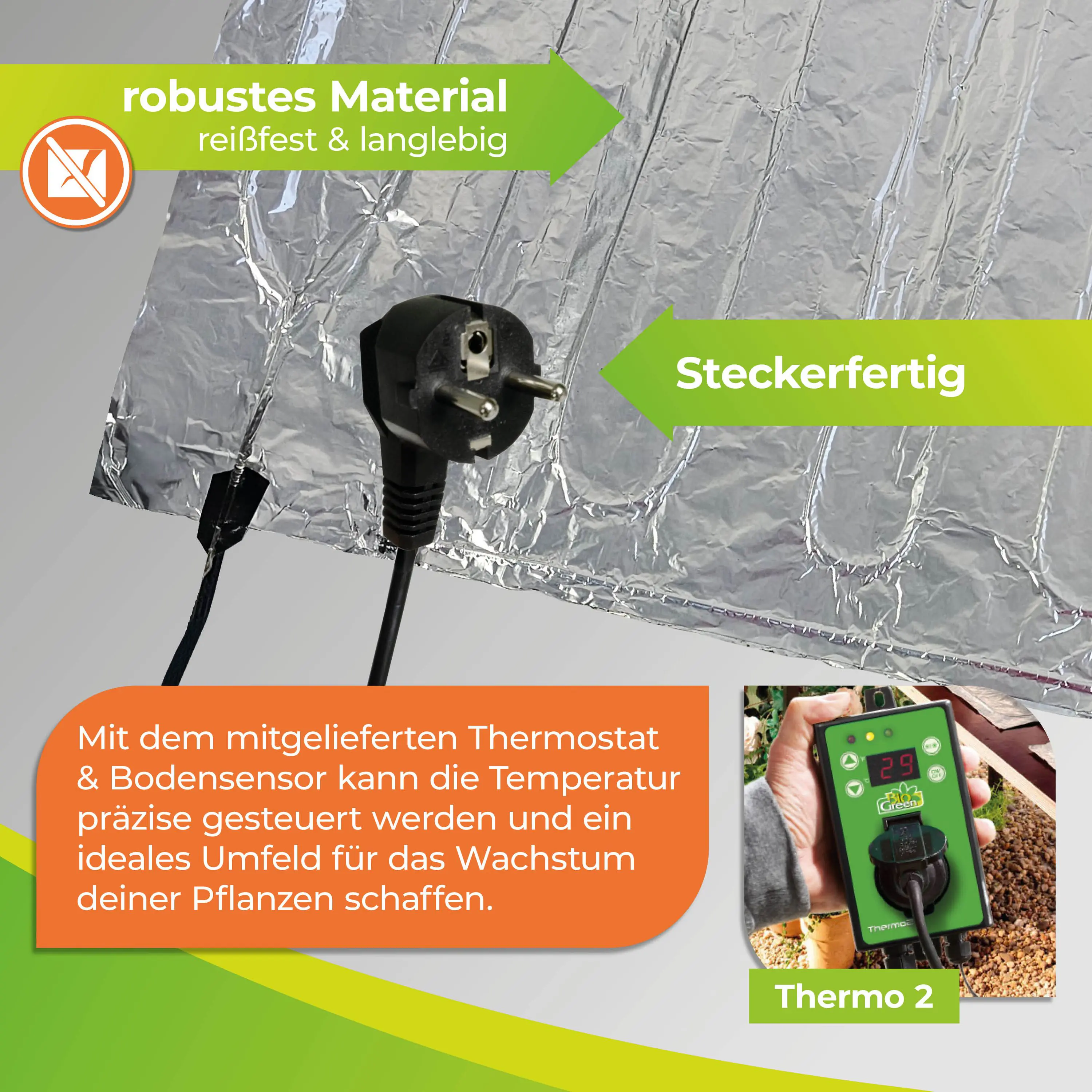 BioGreen Heizmatte als Anzuchtbooster für Pflanzen Sahara 100 x 100 cm 150 W inkl. Thermostat
